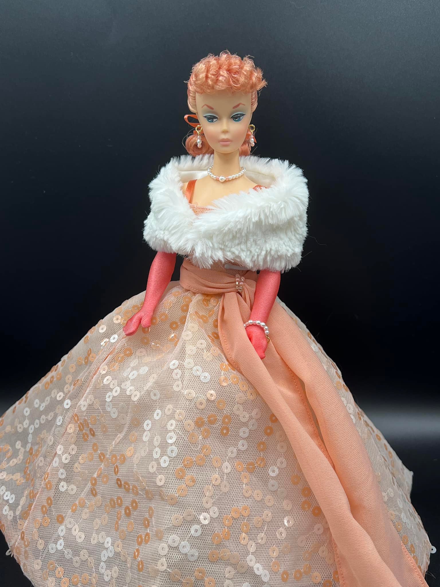 holiday barbie peach dress Custom OOAK doll in hair for sale LINDSEY BROWN  DESIGNER RESORTWEAR