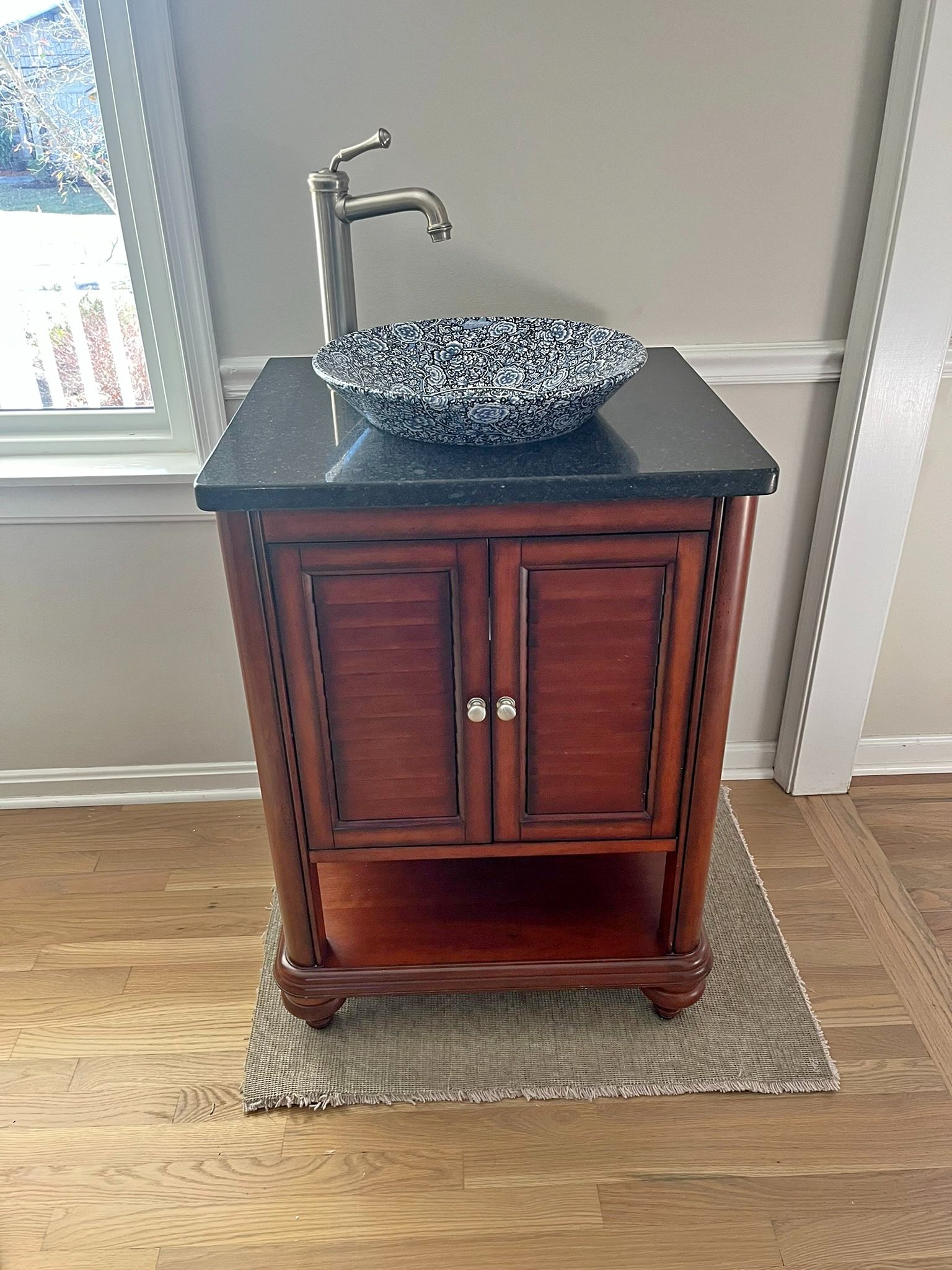 High‐End Vanity + Kohler Artist Vessel Sink + Newport Brass Faucet