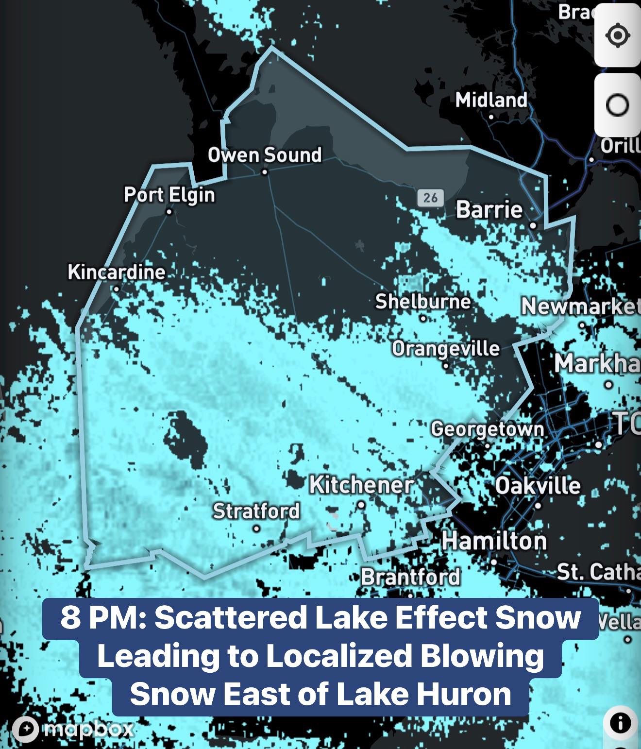 Ontario - Good evening! Scattered lake effect snow is continuing east ...