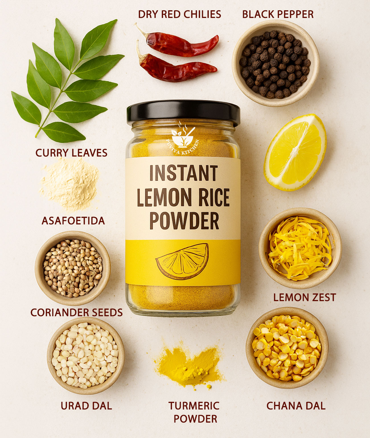 Puviya - 🍋 Instant Lemon Rice Powder Preparation 📝 Ingredients: - Chana ...