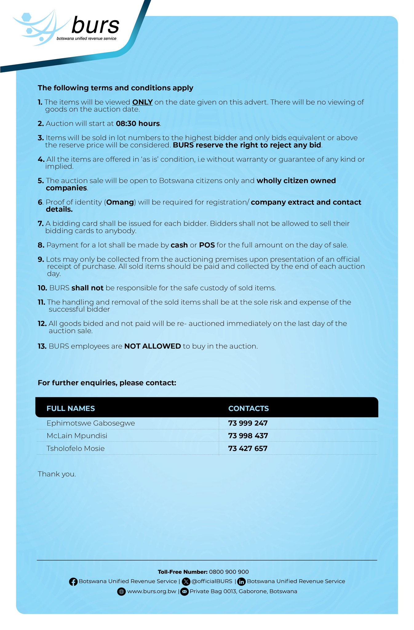 Botswana Unified Revenue Service - BURS | Gaborone