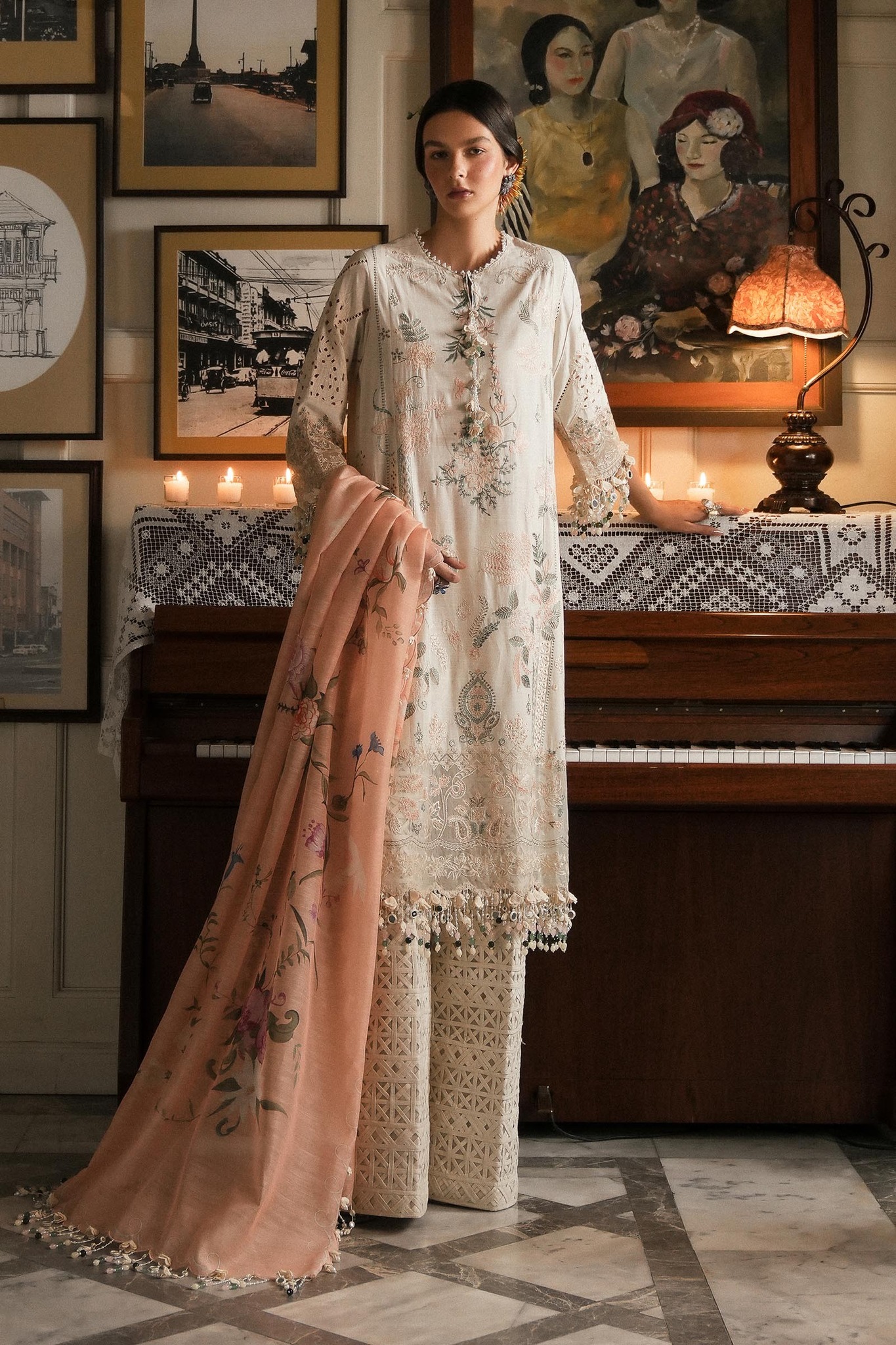 open lace back dress Sana Safinaz L231-006A-CX Luxury Lawn  Sara Clothes
