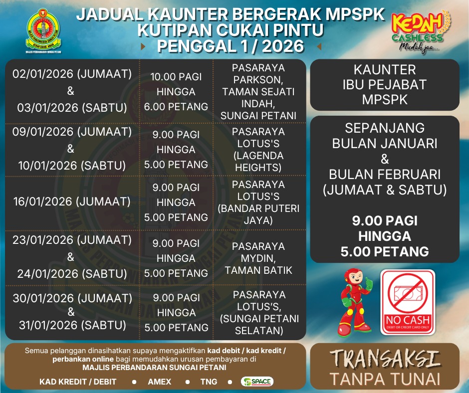 JADUAL KAUNTER BERGERAK... - Majlis Perbandaran Sungai Petani | Facebook