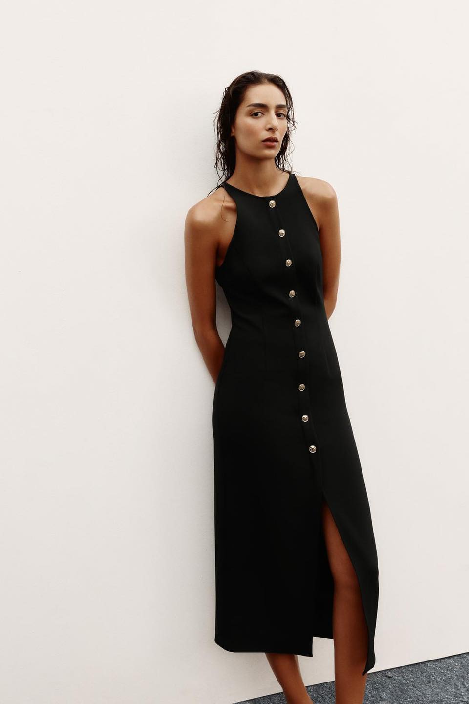 black dress with gold buttons zara Golden Crepe Midi Size S လေး ရမယ်ရှင့် Instock ‼️ 175,000Ks Aqua Dress