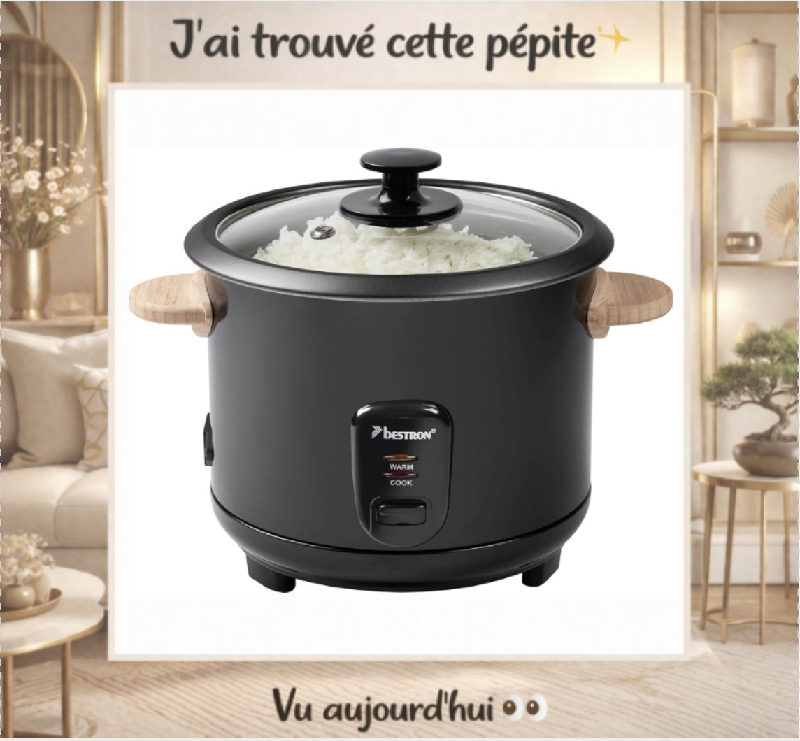 Bestron Cuiseur à riz avec poignées en Bambou ARC180BW 1,8 L 700W Noir pas cher