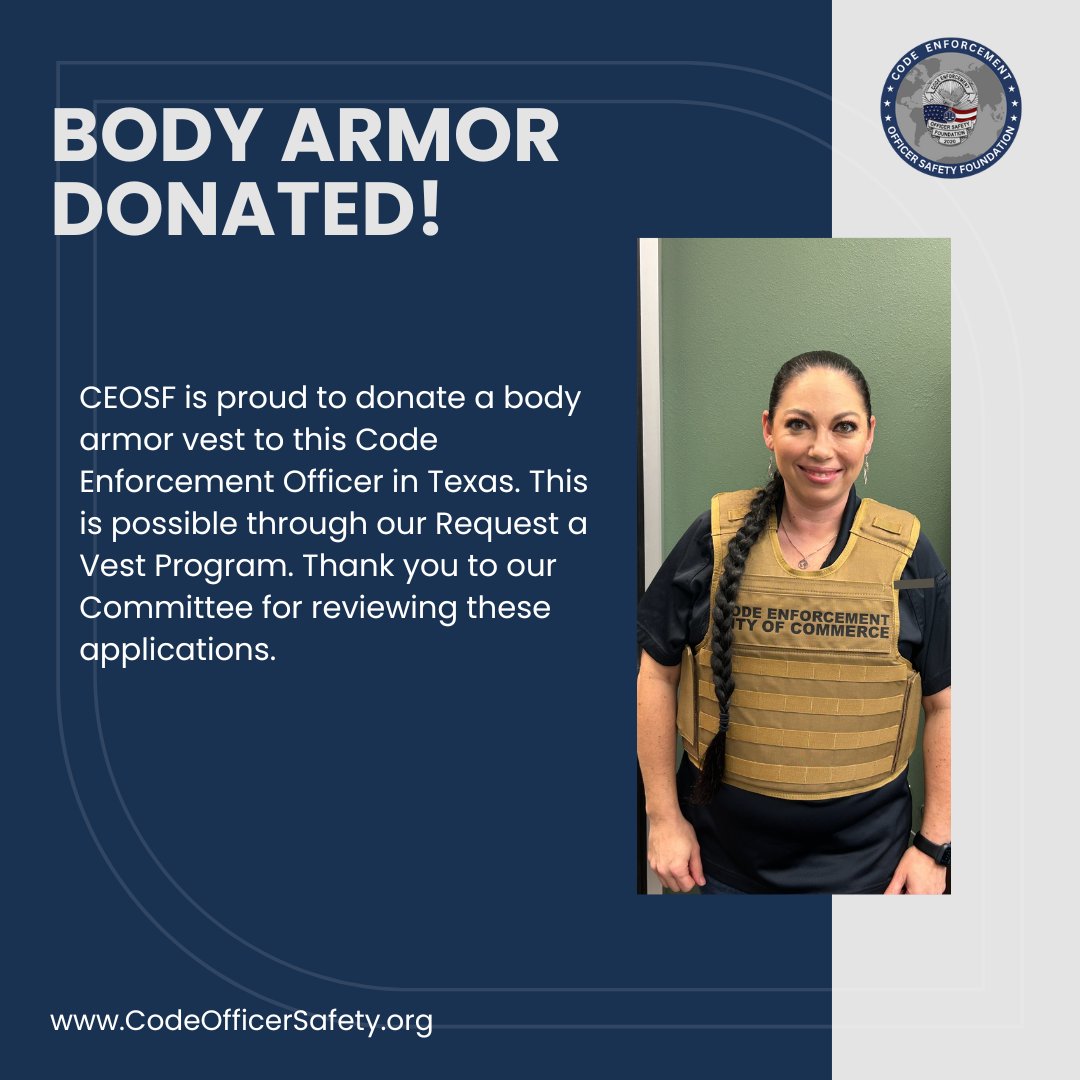 Code - 📣 BODY ARMOR DONATED! 🎉 The Foundation is excited to share that ...