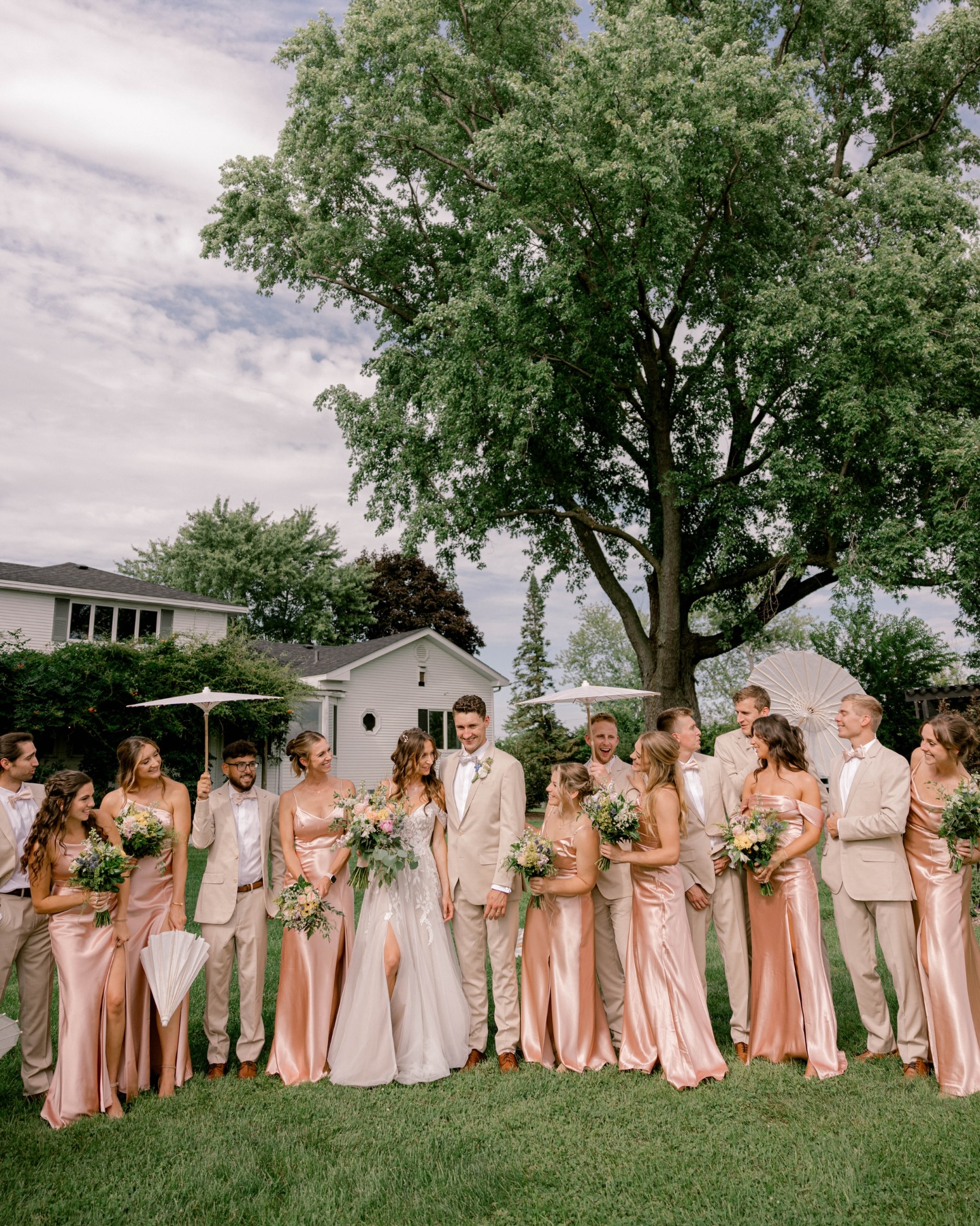 rose gold and blush bridesmaid dresses a moment for the girls in their shiny satin ✨ Bride: @magda.szakiel Floral: @cwilliams0122 Photographer: @jennacederbladphoto Makeup: @verni_muba_makeup + @ninayaremus Hair: @lotussalonsuite pink dresses, wedding day, wedding dusty rose bridesmaid dresses Betsey Johnson Juniors' Halter Wedding Dresses its more stretchy size:L/UK14