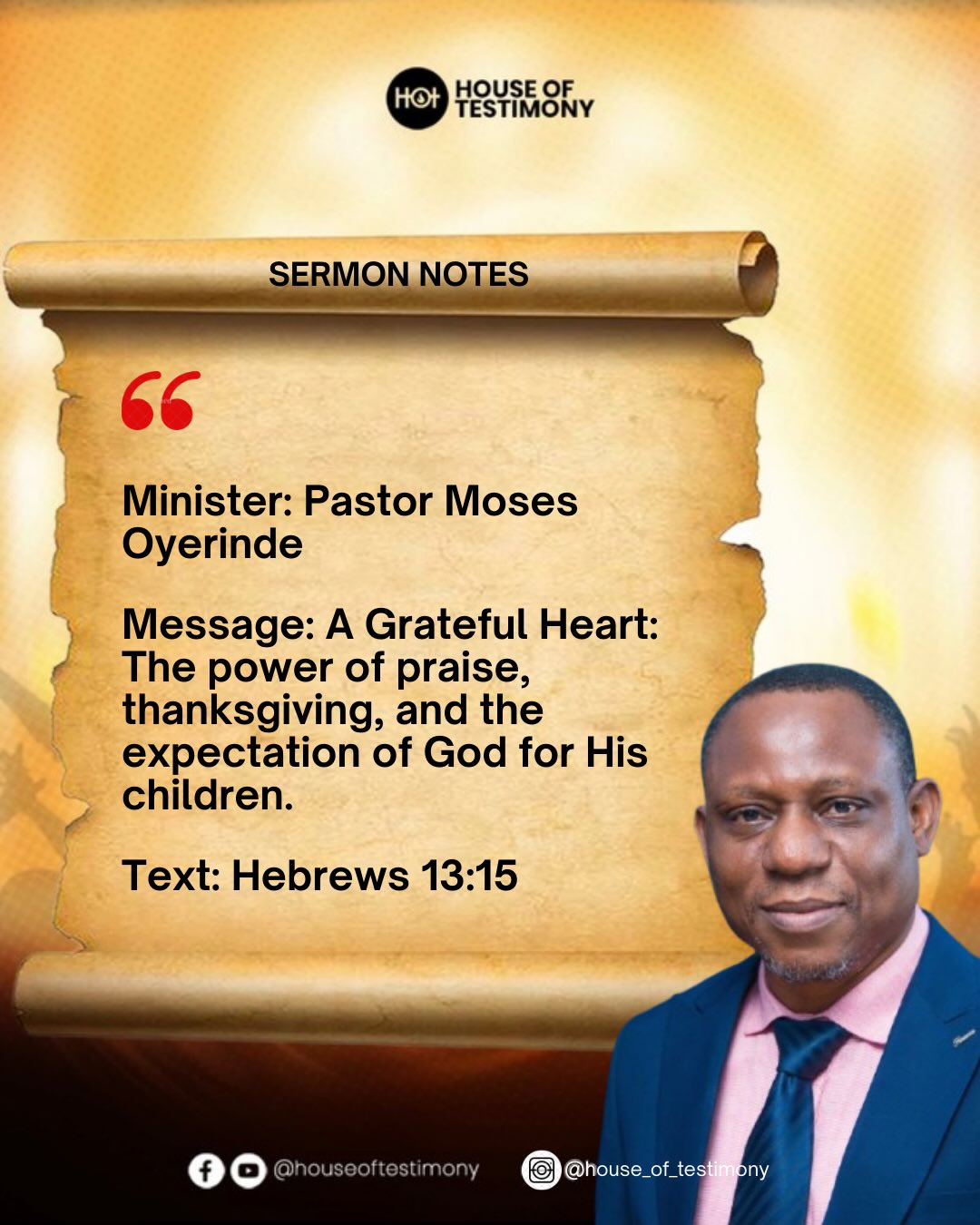 SERMON NOTES It was truly an... - House Of Testimony | Facebook