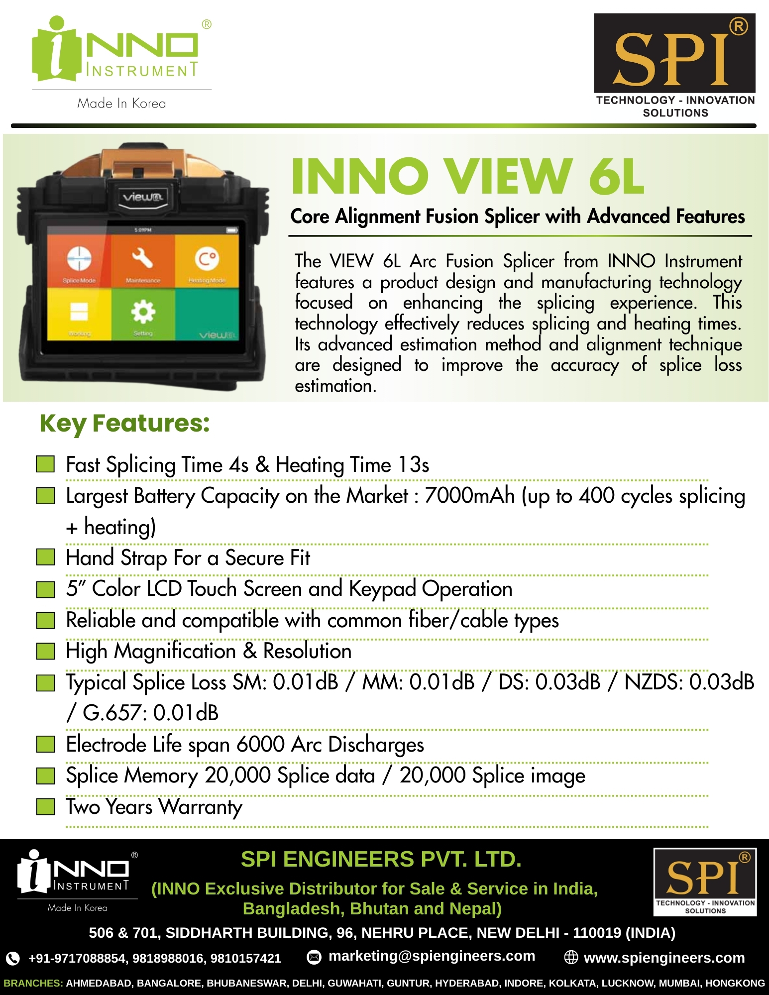 SPI - INNO View 6L is a core-alignment fusion splicer with the world’s ...