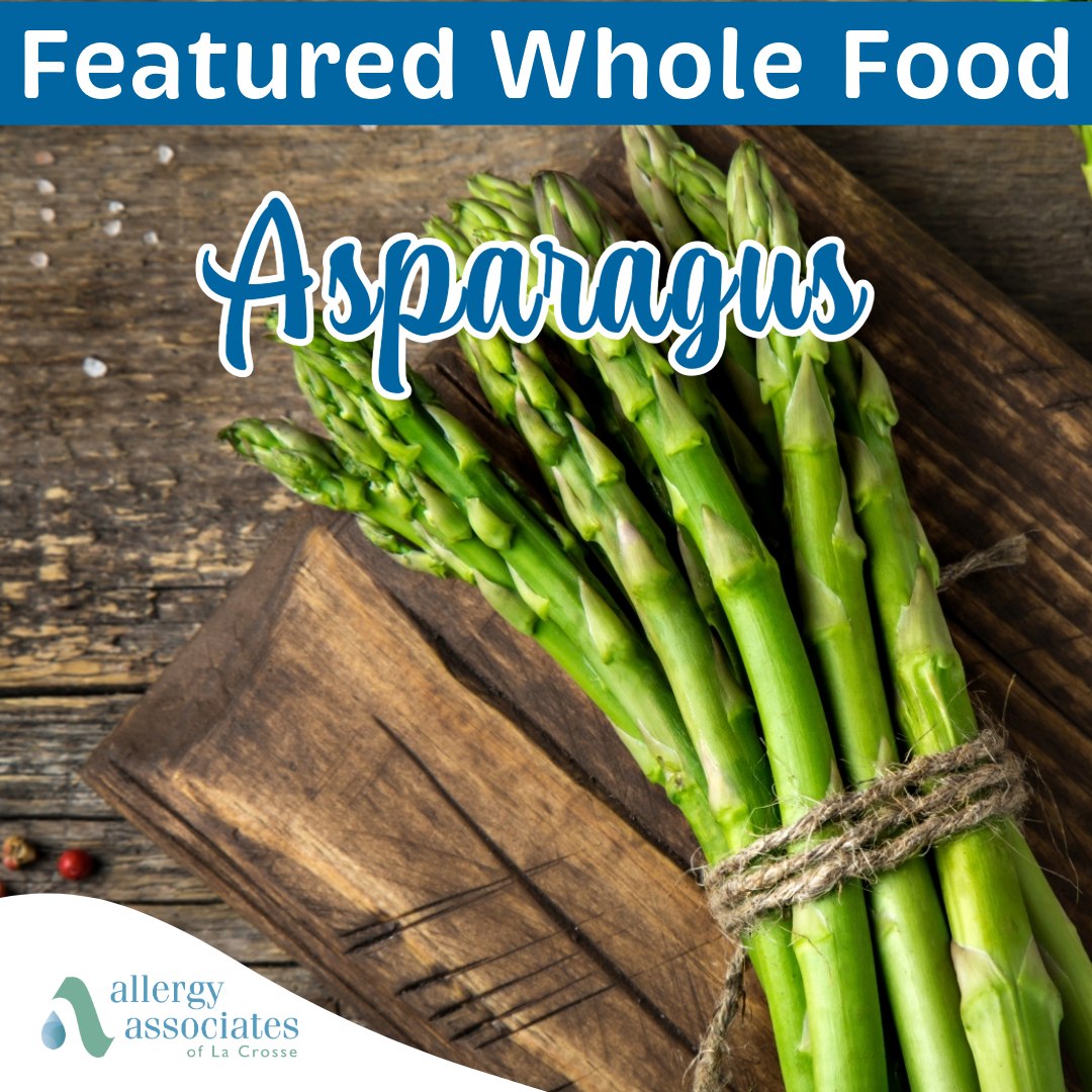Whole food of the month: Asparagus! Did you know that asparagus may aid in allergy support? Its anti-inflammatory and antioxidant properties can support your immune system, which plays a role in mana