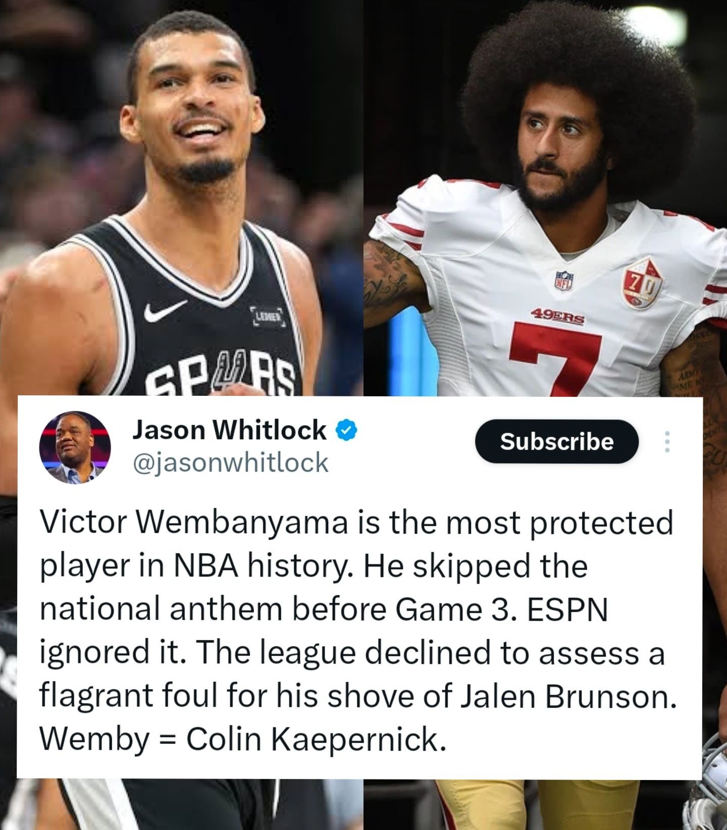 Jason Whitlock really comparing Victor Wembanyama to Colin 