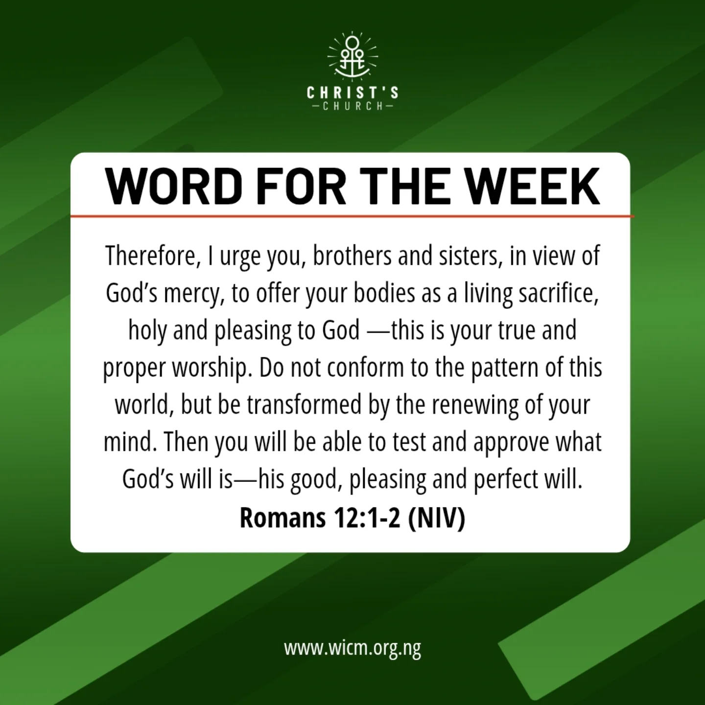 Christ's - A renewed mind leads to a transformed life. This week ...