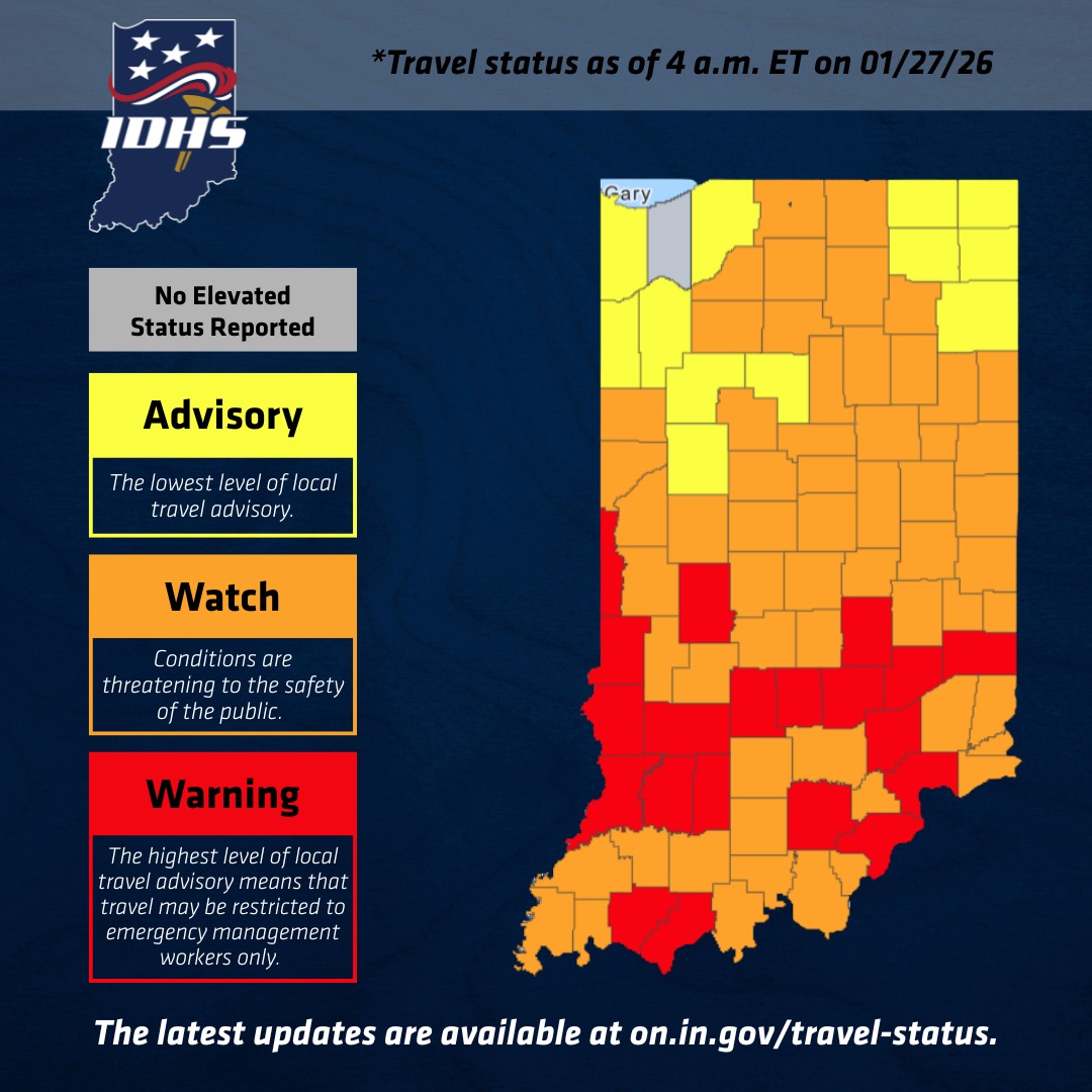 Indiana - OUTDATED *Travel advisory map update as of 4 a.m. ET on 01/27 ...