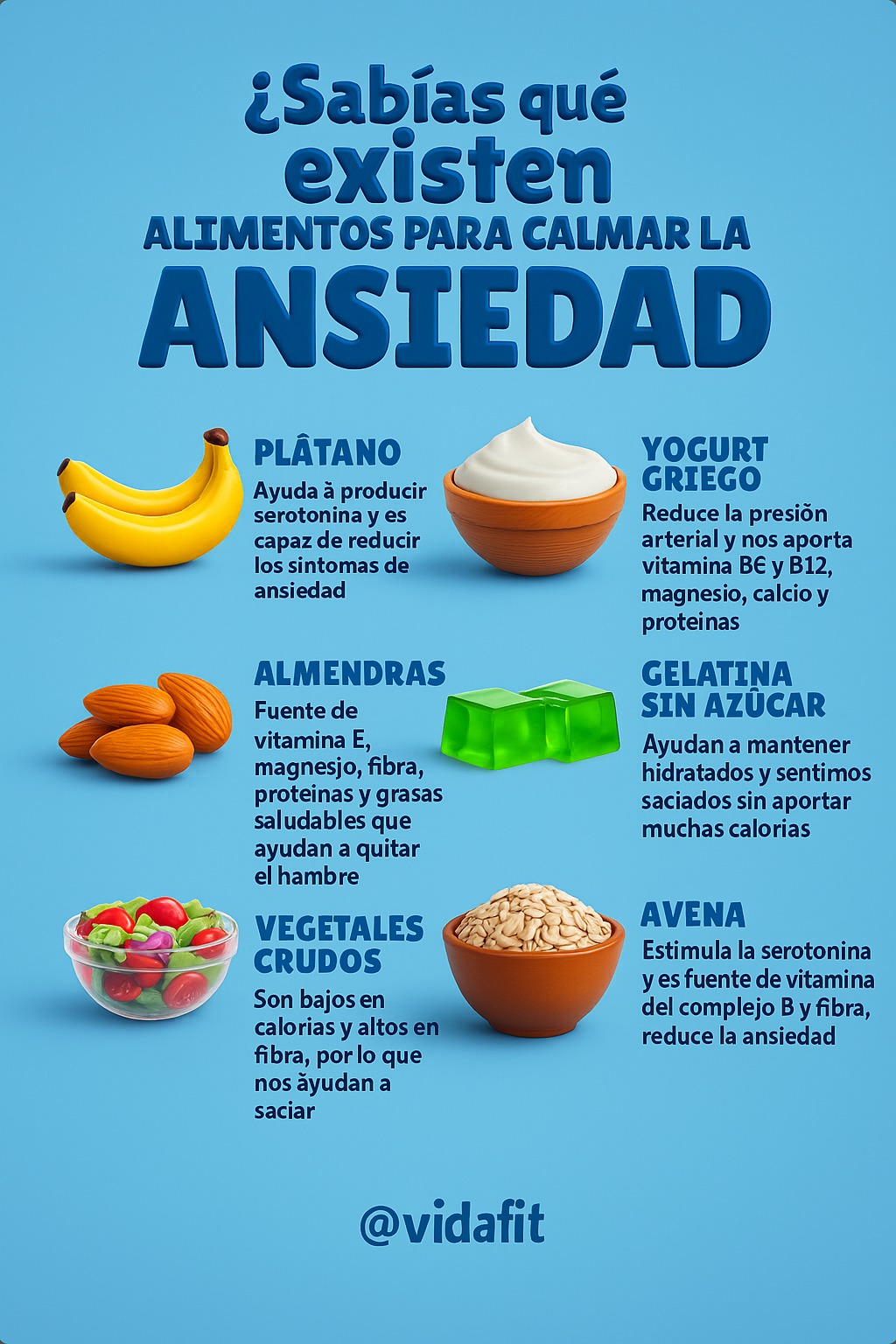VIDA FIT - "😌 Alimentos que ayudan a calmar la ansiedad 🥗💚... | Facebook