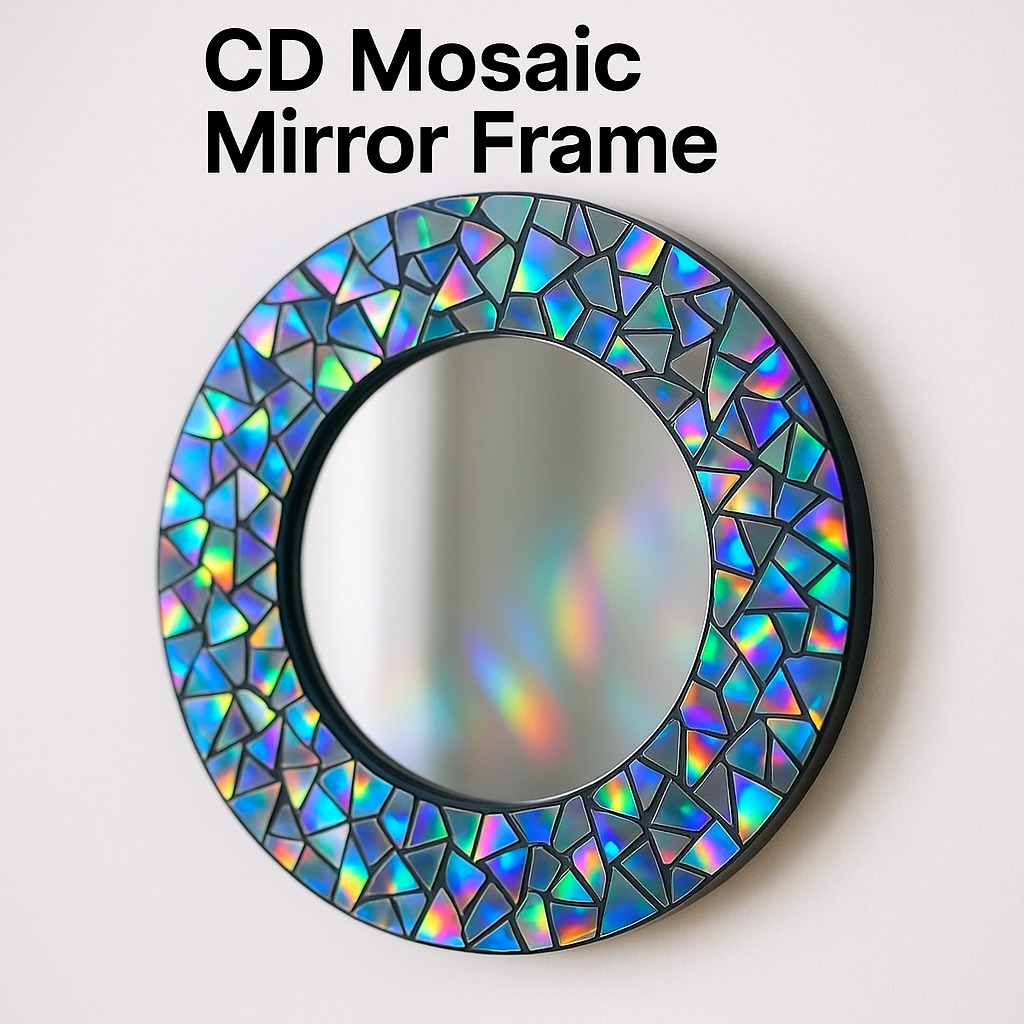 👉 “Old CDs, new shine ✨ DIY mosaic mirror frame!”