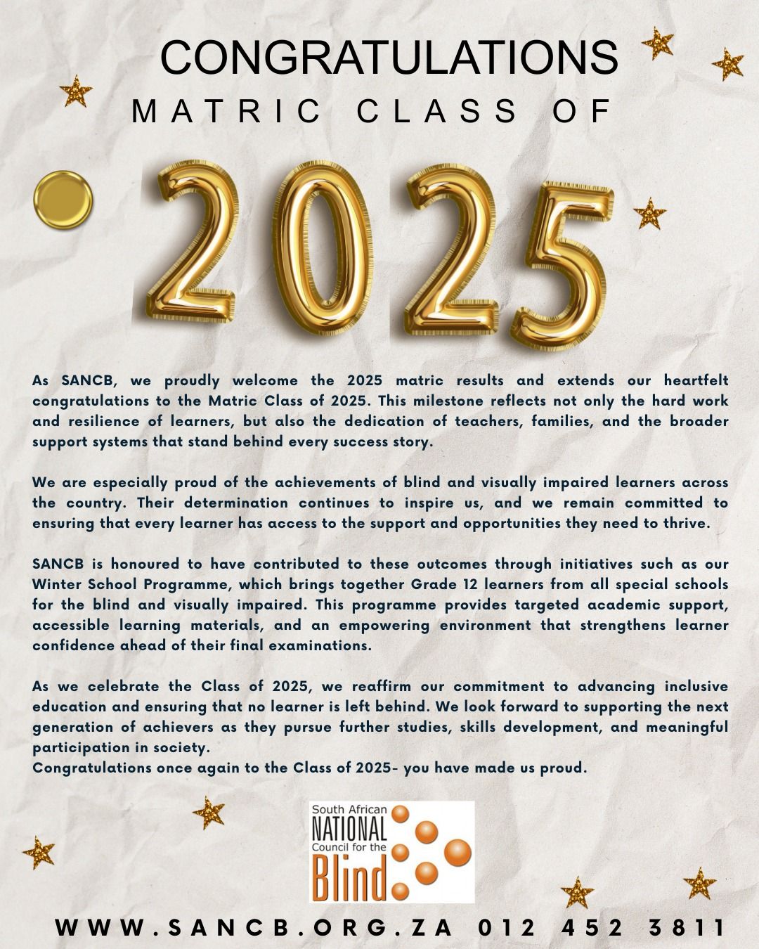 South - CONGRATULATIONS TO THE MATRIC CLASS OF 2025! As SANCB, we ...