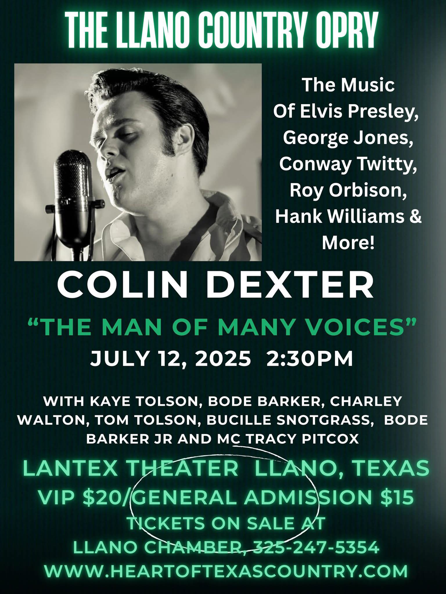 Colin Dexter at Llano Country Opry today at 2:30pm