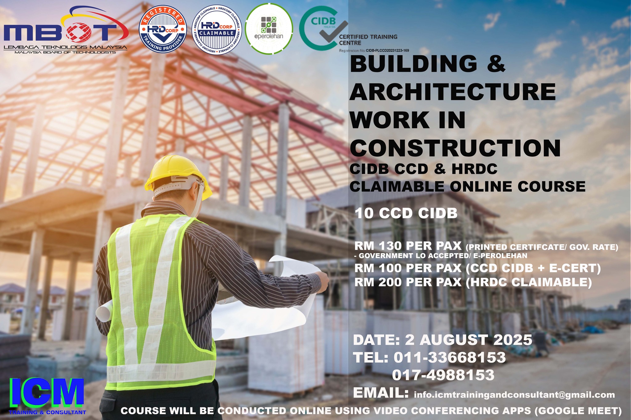 ICM - KURSUS ONLINE PEMBINAAN DENGAN 10 CCD CIDB & HRDC CLAIMABLE PADA ...