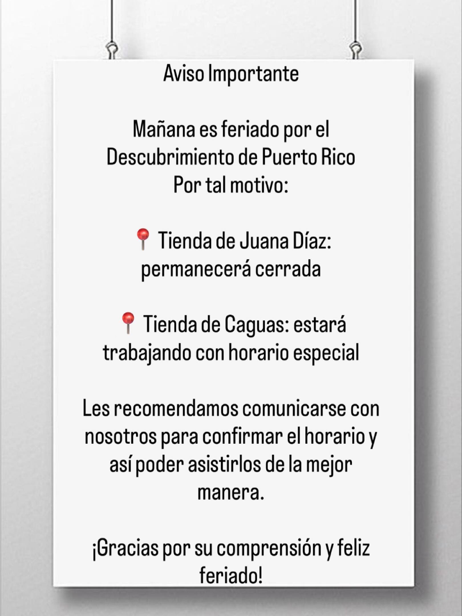 Equipo - 📣 Aviso Importante 📣 Mañana es feriado por el Descubrimiento ...