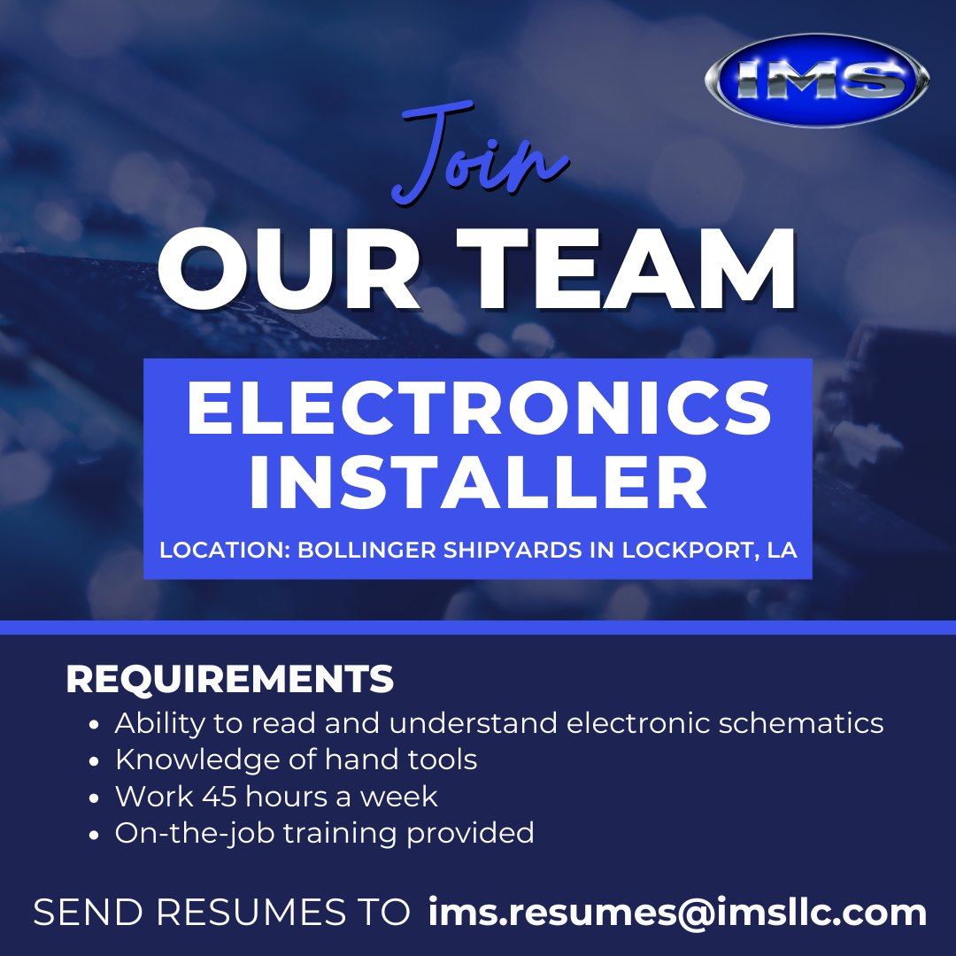 Edison - ECO affiliate International Marine Systems (IMS) is hiring for ...