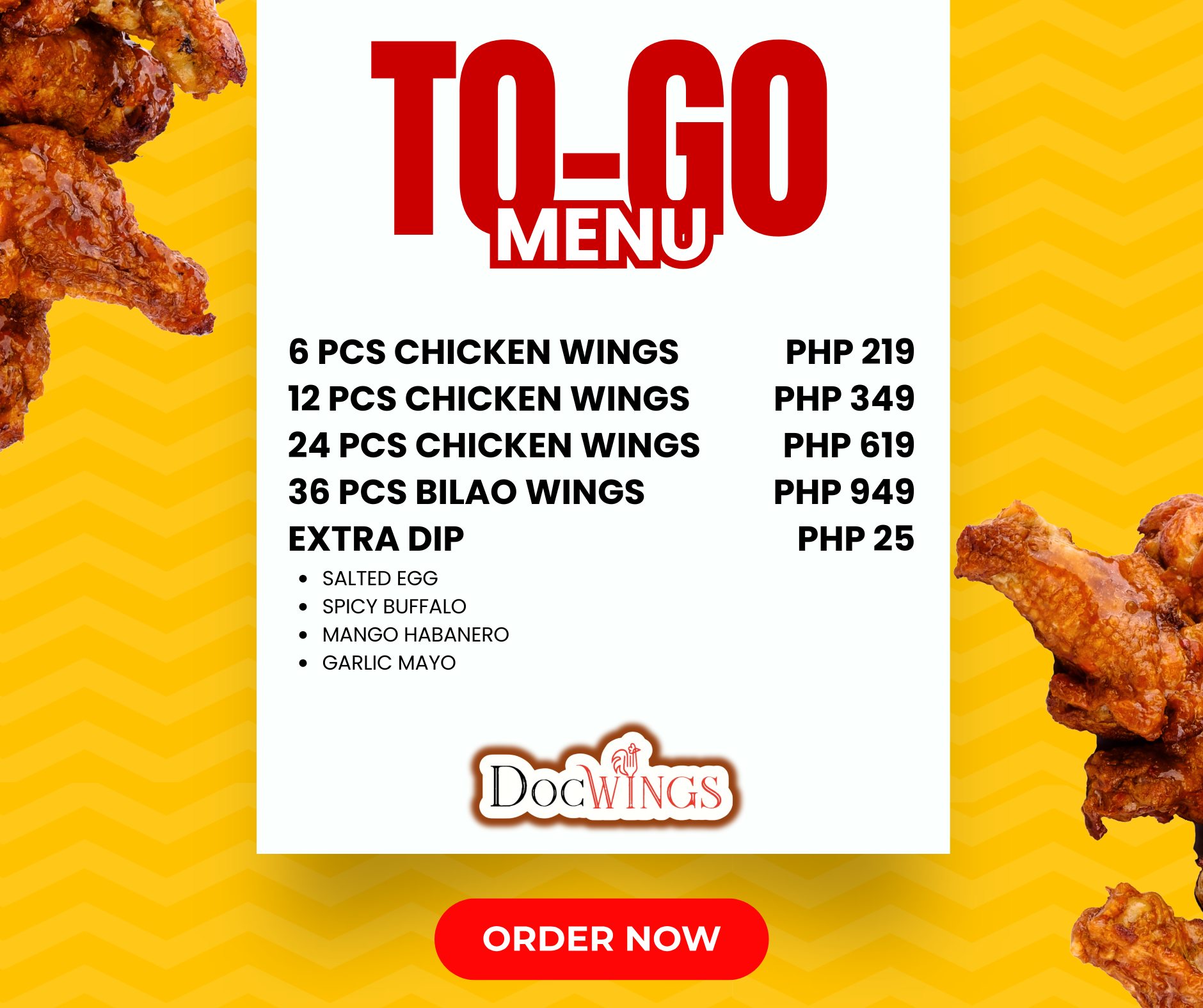 Doc - TO-GO MENU ALWAYS AVAILABLE 💯 17 flavors: Salted egg ️‍🔥 Garlic ...