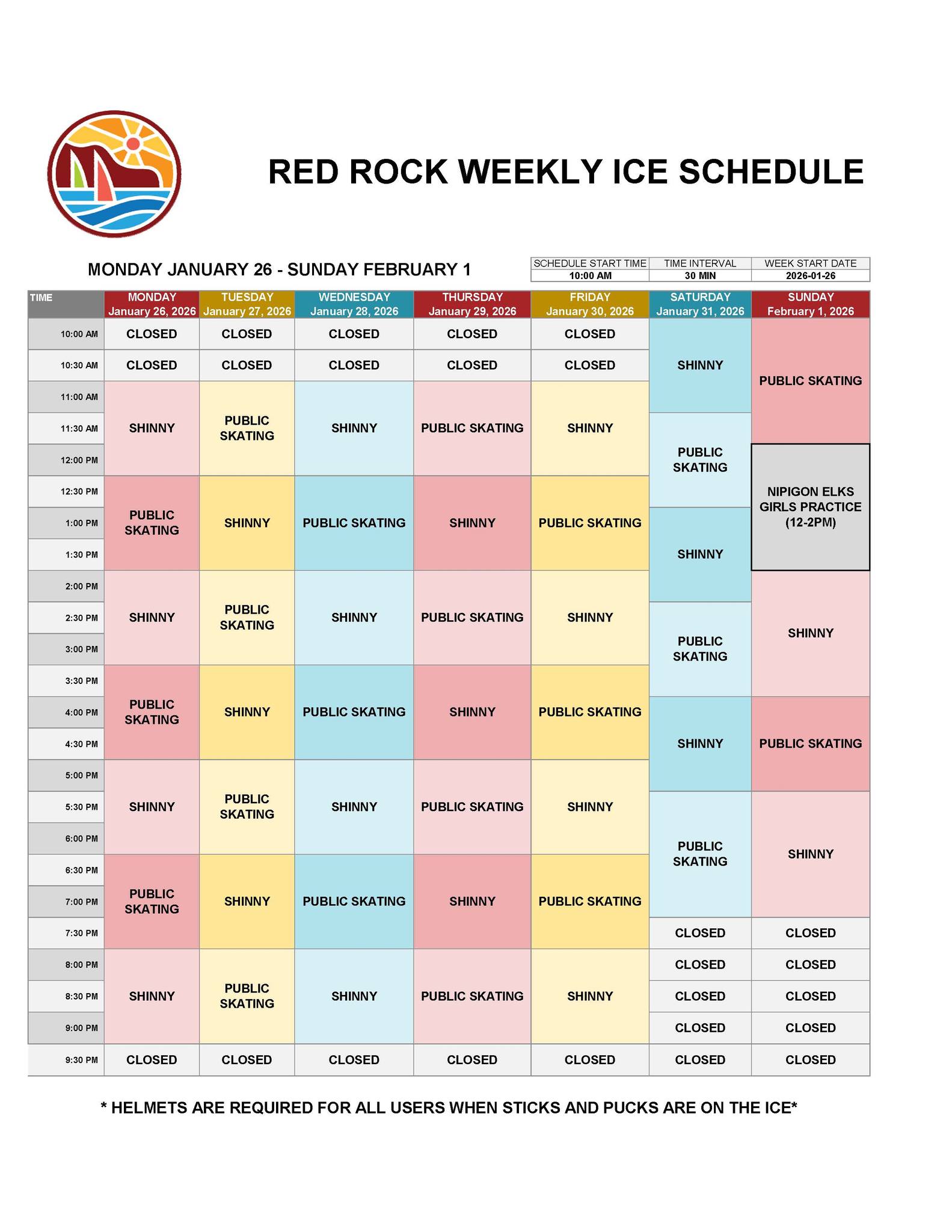 Updated Ice Schedule is now... - Township of Red Rock | Facebook