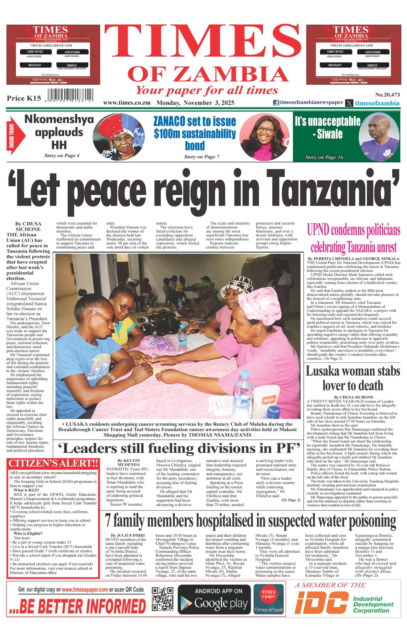 Times of Zambia 03.11.25... - Times of Zambia - TOZ | Facebook