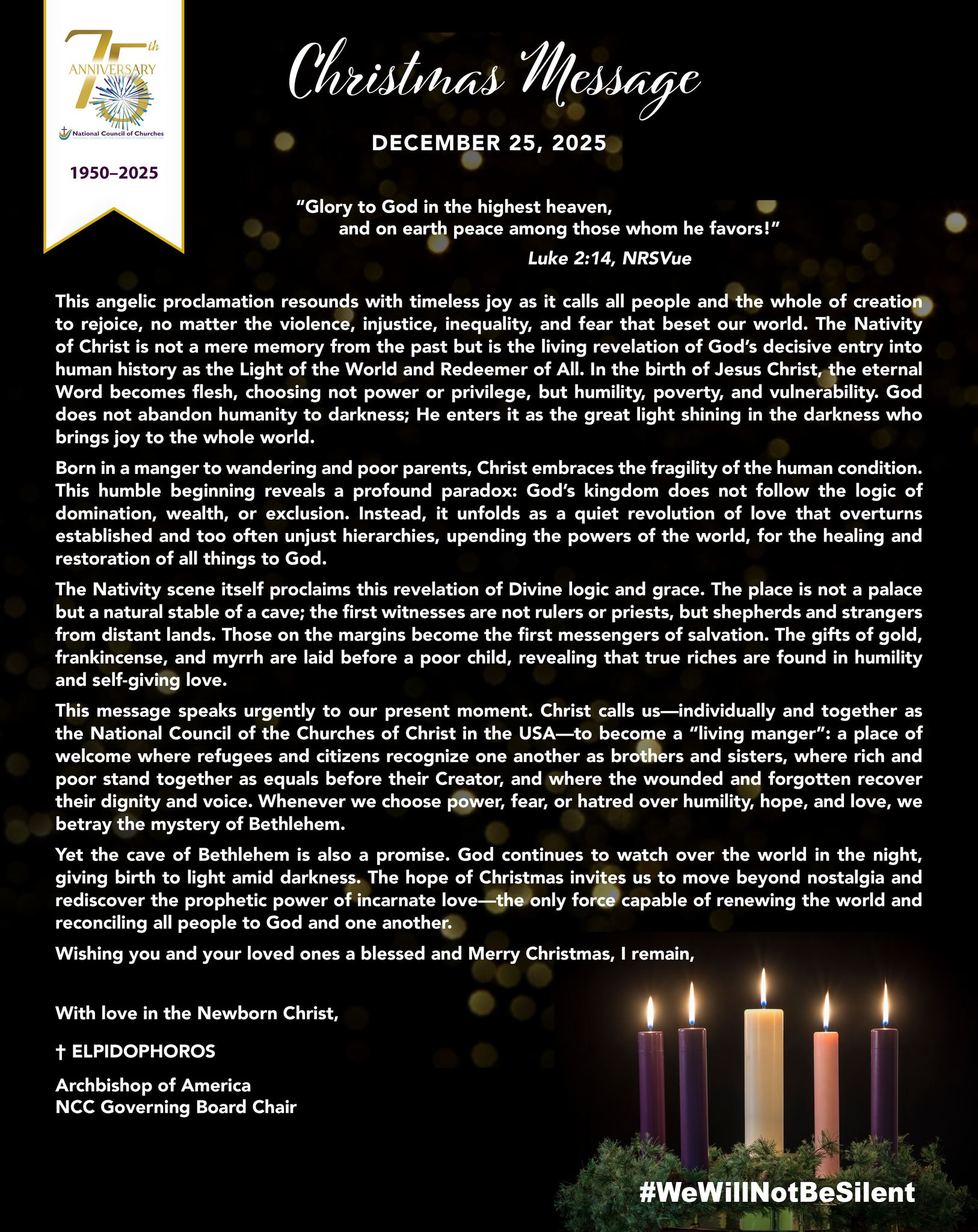National - Christmas Message December 25, 2025 “Glory to God in the ...