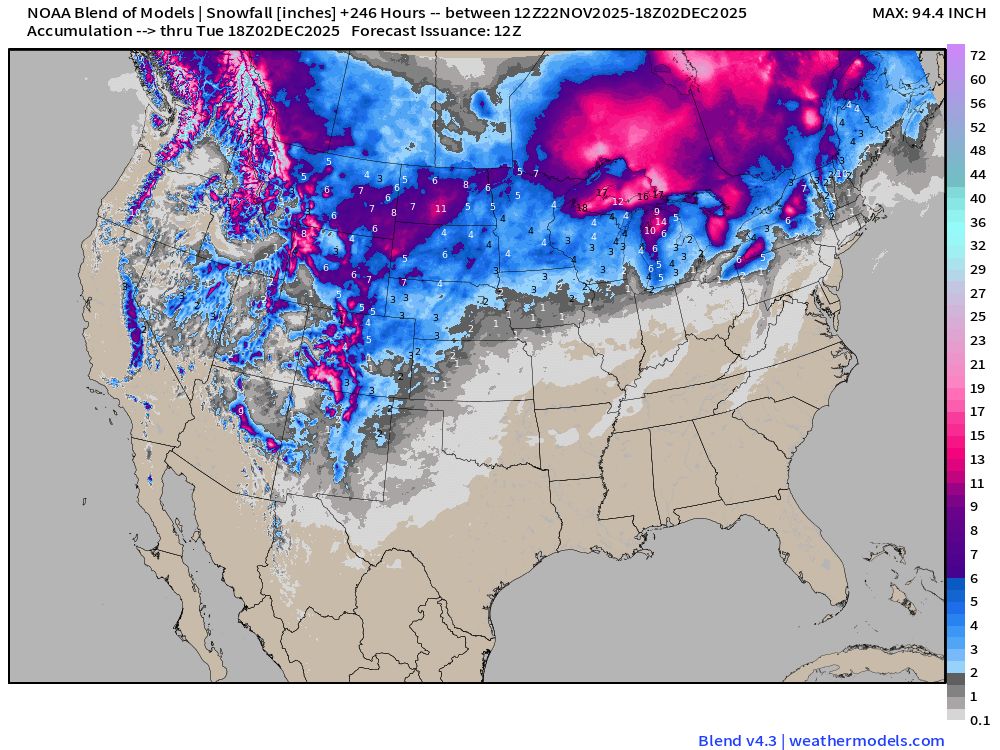 My - ☃️Model Blend snow map for the next 10 days shows the areas with ...