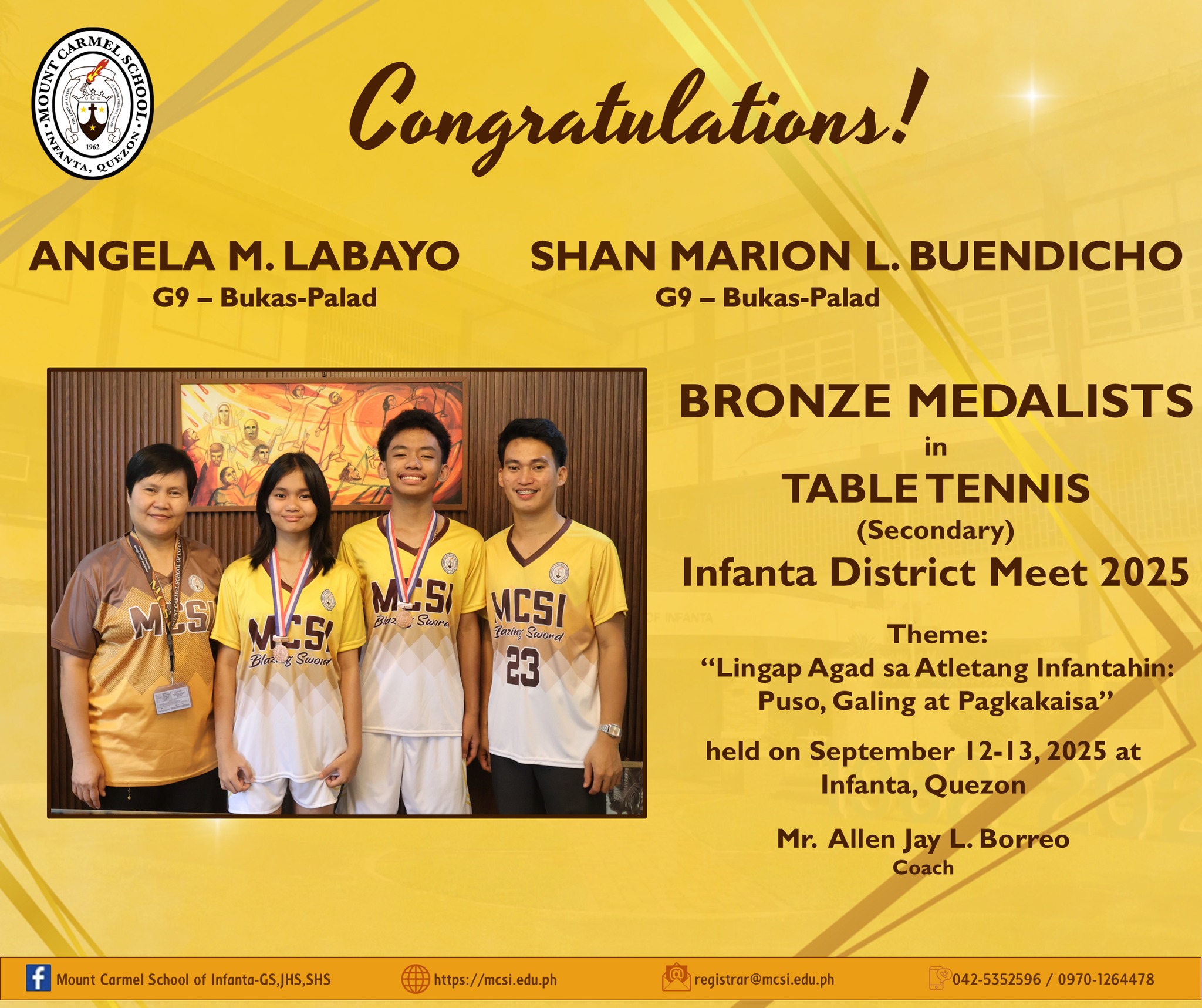 Mount - CONGRATULATIONS! TO ALL THE WINNERS OF INFANTA DISTRICT MEET ...