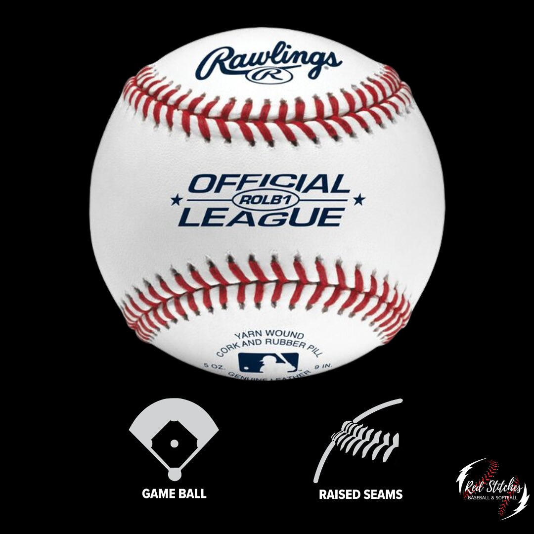 Baseball Rawlings ROLB1 - Cuir Pleine Fleur, Liège/Caoutchouc, Coutures Surélevées