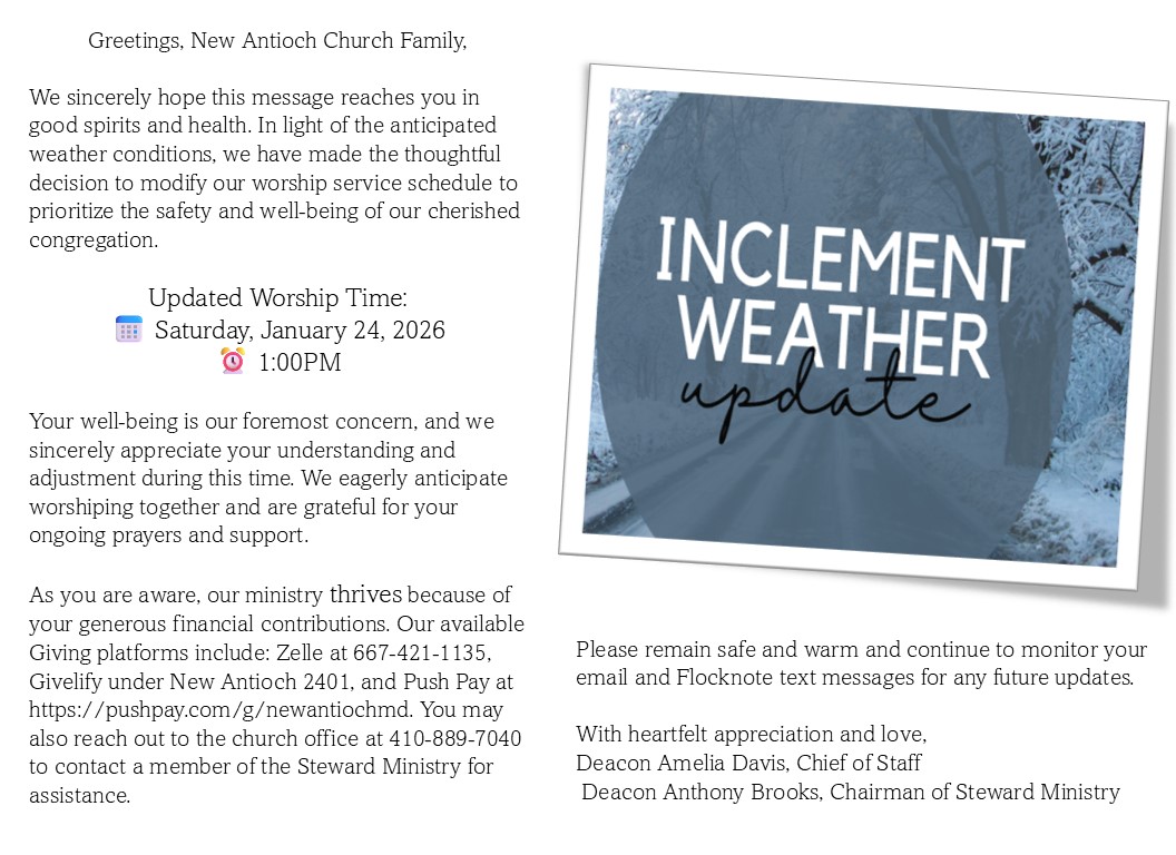 We have changed our Sunday Service to... - New Antioch 2401 | Facebook