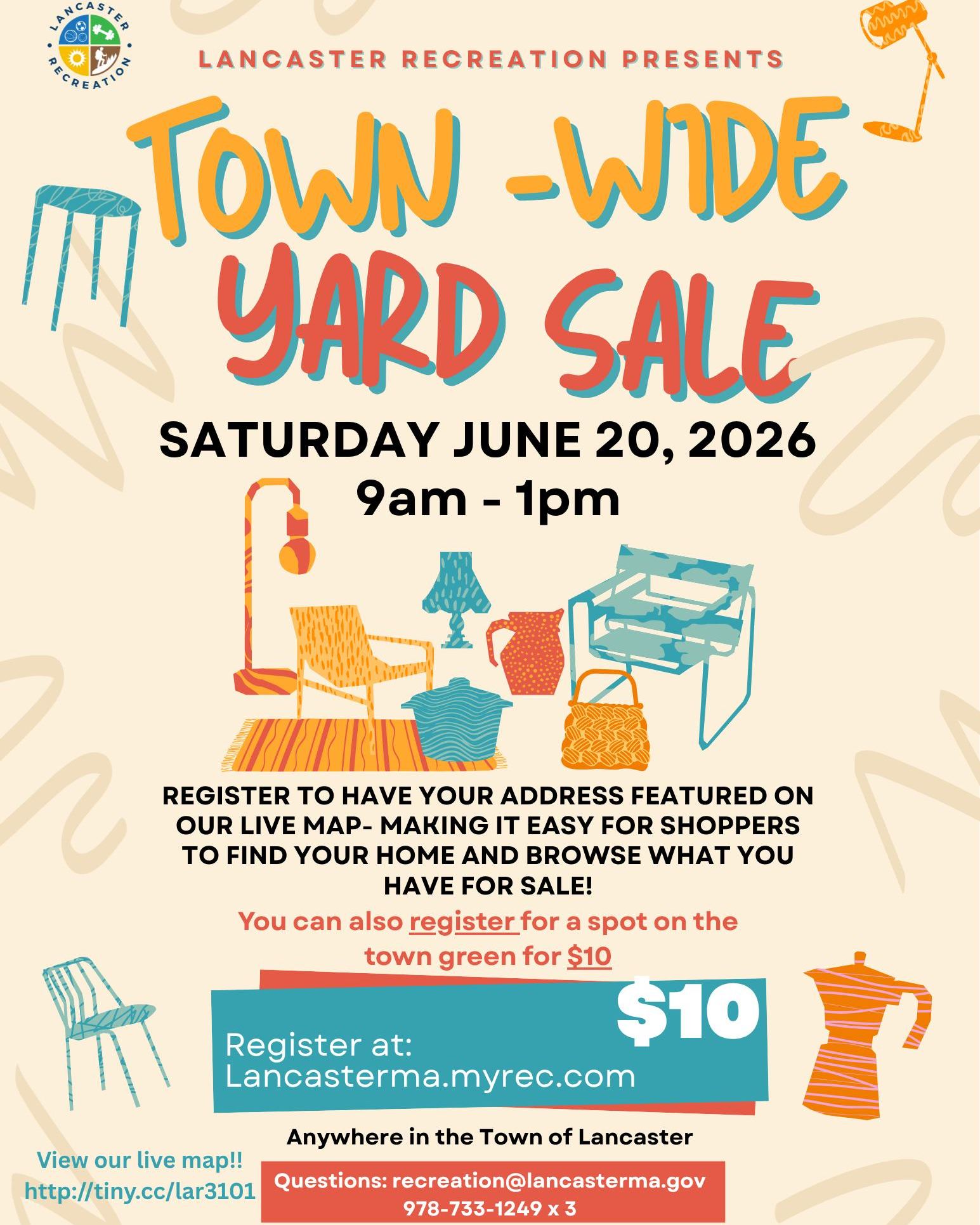 Lancaster town-wide yard sale on June 20, 2026