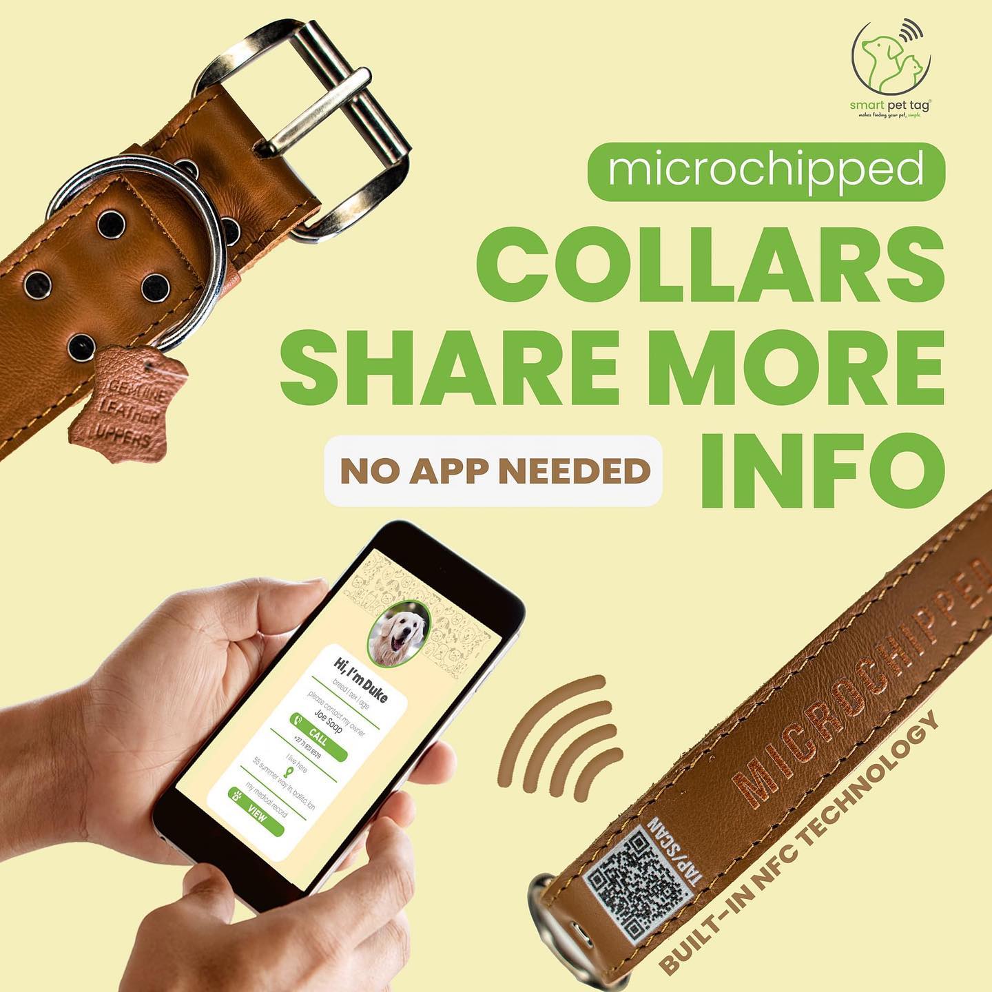 Our Microchipped collar incorporates a QR code and NFC technology which ...