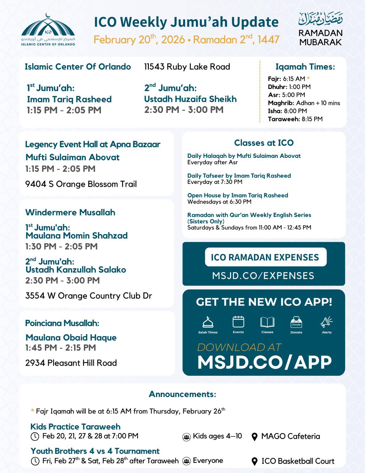 ICO Weekly Jumu’ah Update Feb... - Islamic Center of Orlando | Facebook