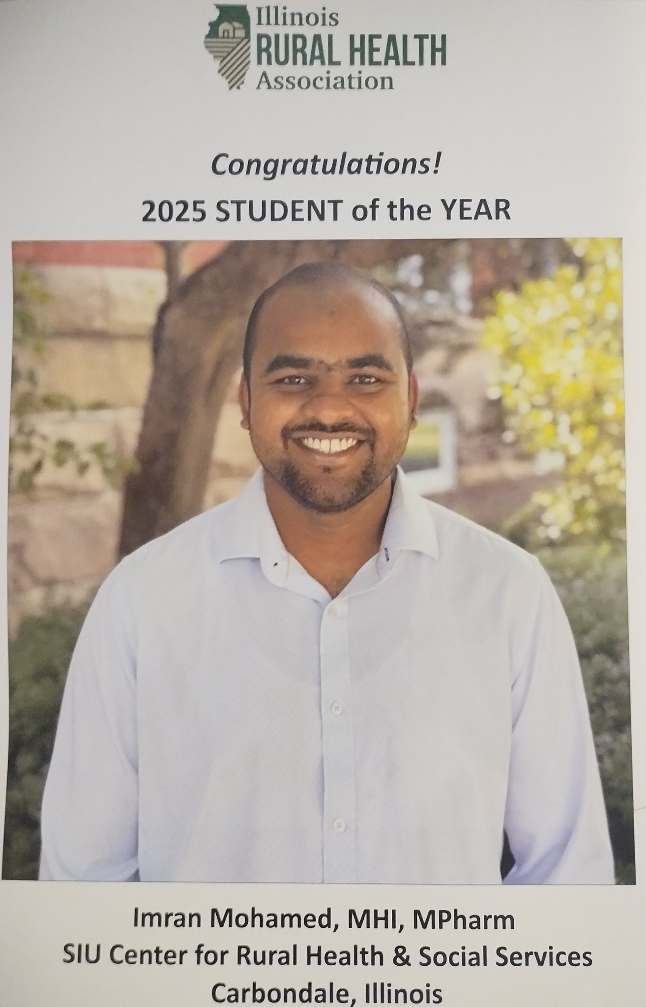 SIU - 🎉 Congratulations to Imran Mohammed, recipient of the Student of ...