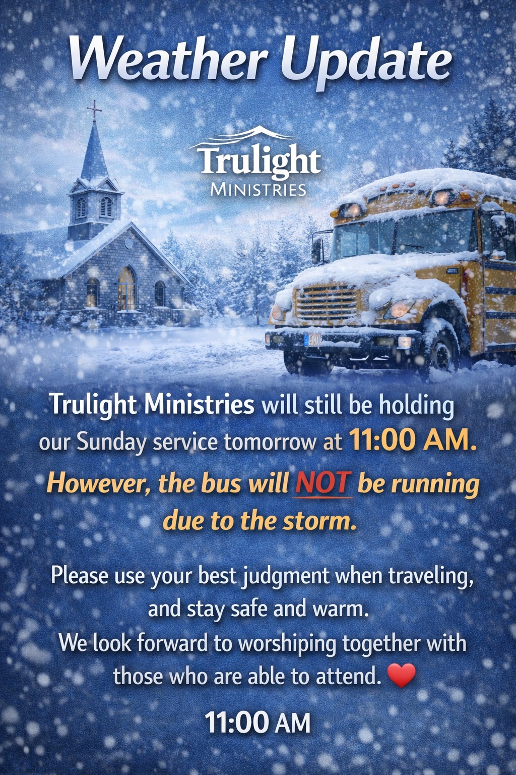 Trulight - ️ Weather Update – Trulight Ministries will still be holding ...