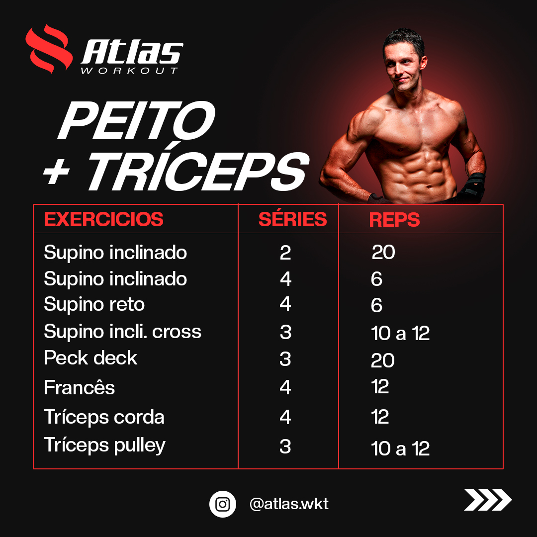 Atlas Workout - Modelo de treinamento peito + tríceps. 💪...