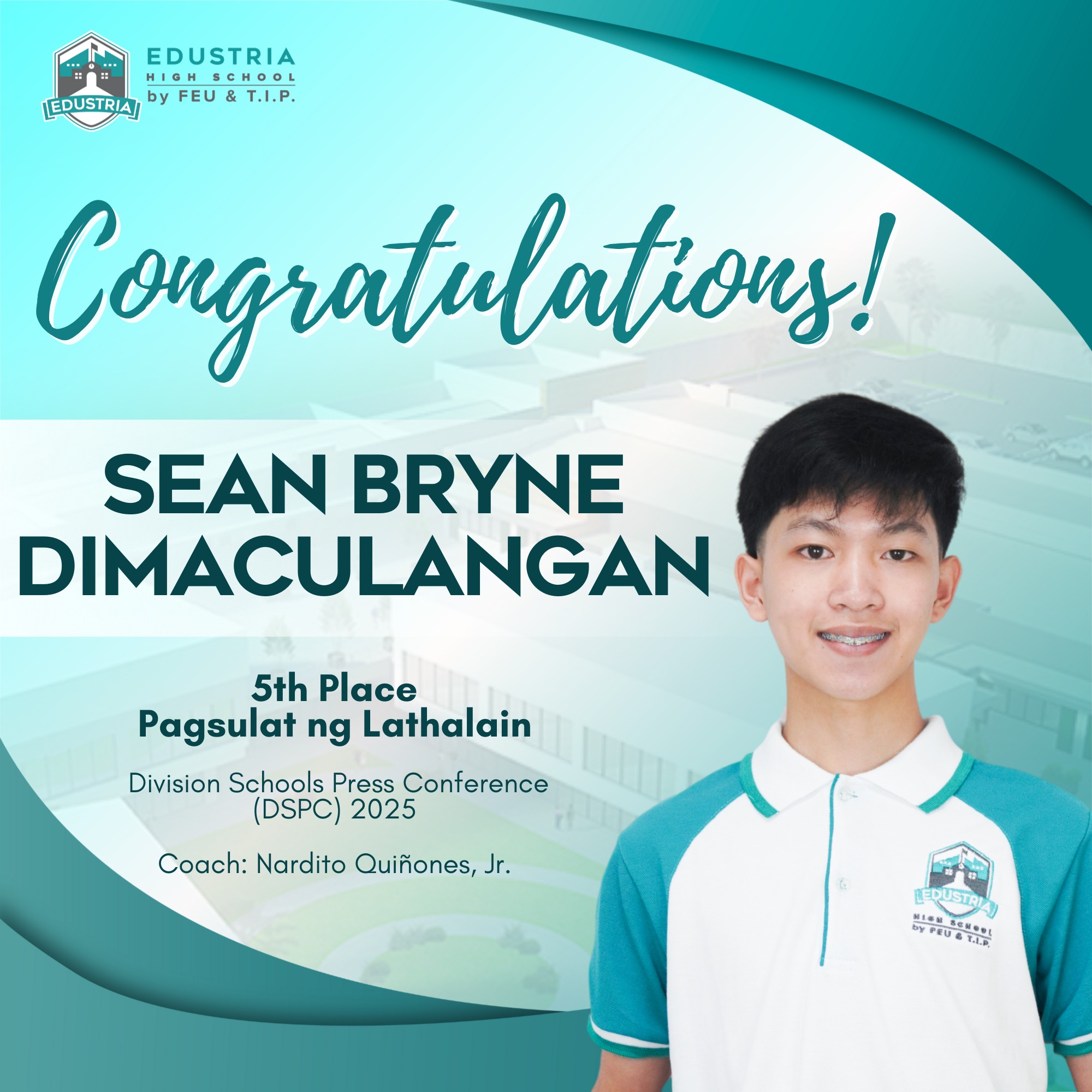 Edustria - Congratulations to Sean Bryne Dimaculangan for securing 5th ...