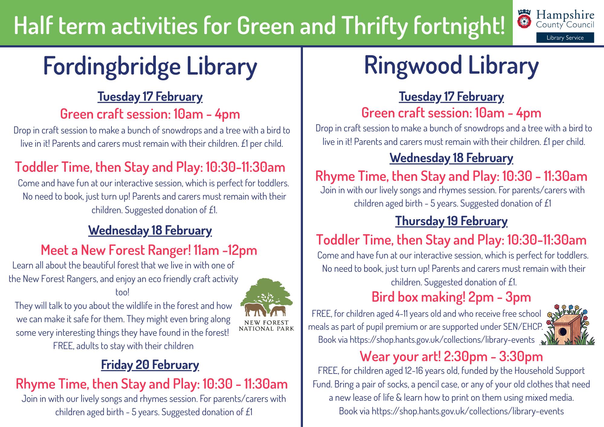 Here is our activity schedule for February half term! As this week is ...