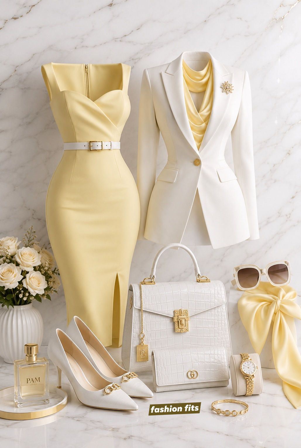 gold dress polyvore Metropolitan power with yellow midi and ivory blazer trend homecoming
