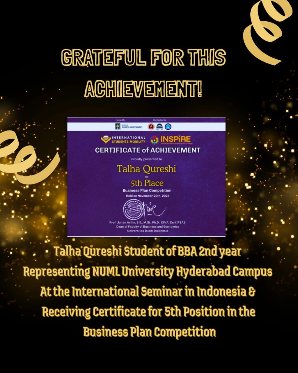 NUML - Proud moment for NUML Hyderabad! Congratulations to Talha ...