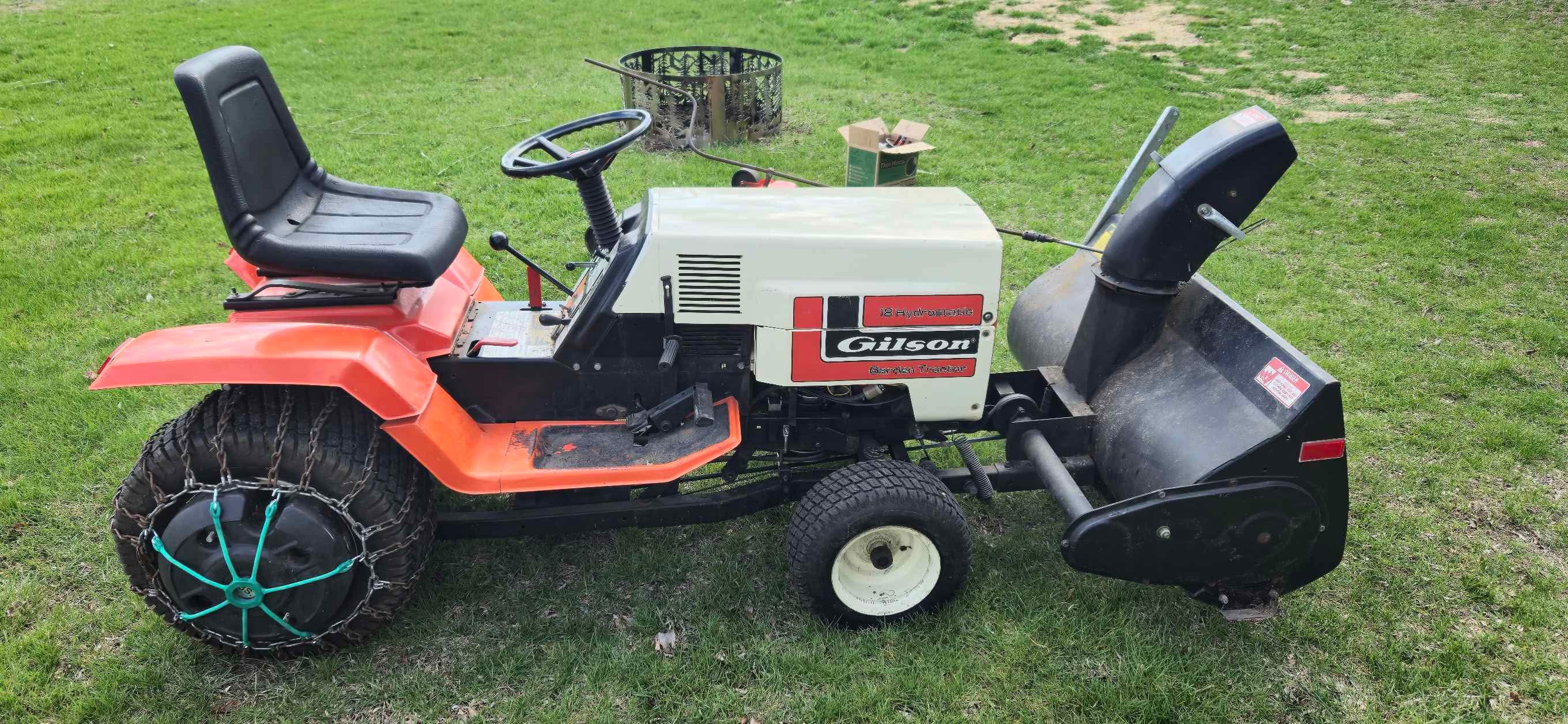 1985 Gilson GT18HE Garden Tractor w/ Mower Deck and Snow Blower - Snow ...