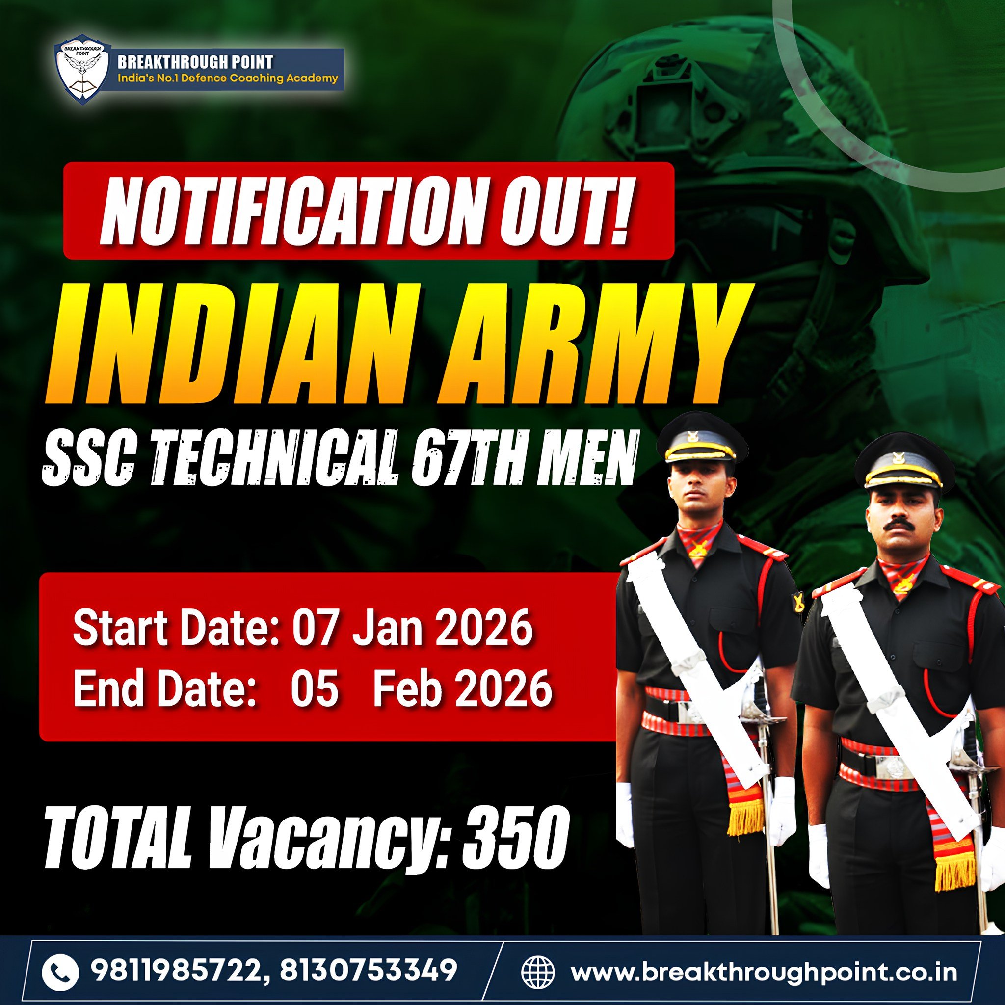 BREAKTHROUGH - 🚨 Indian Army SSC Technical 67th (Men) – Notification ...
