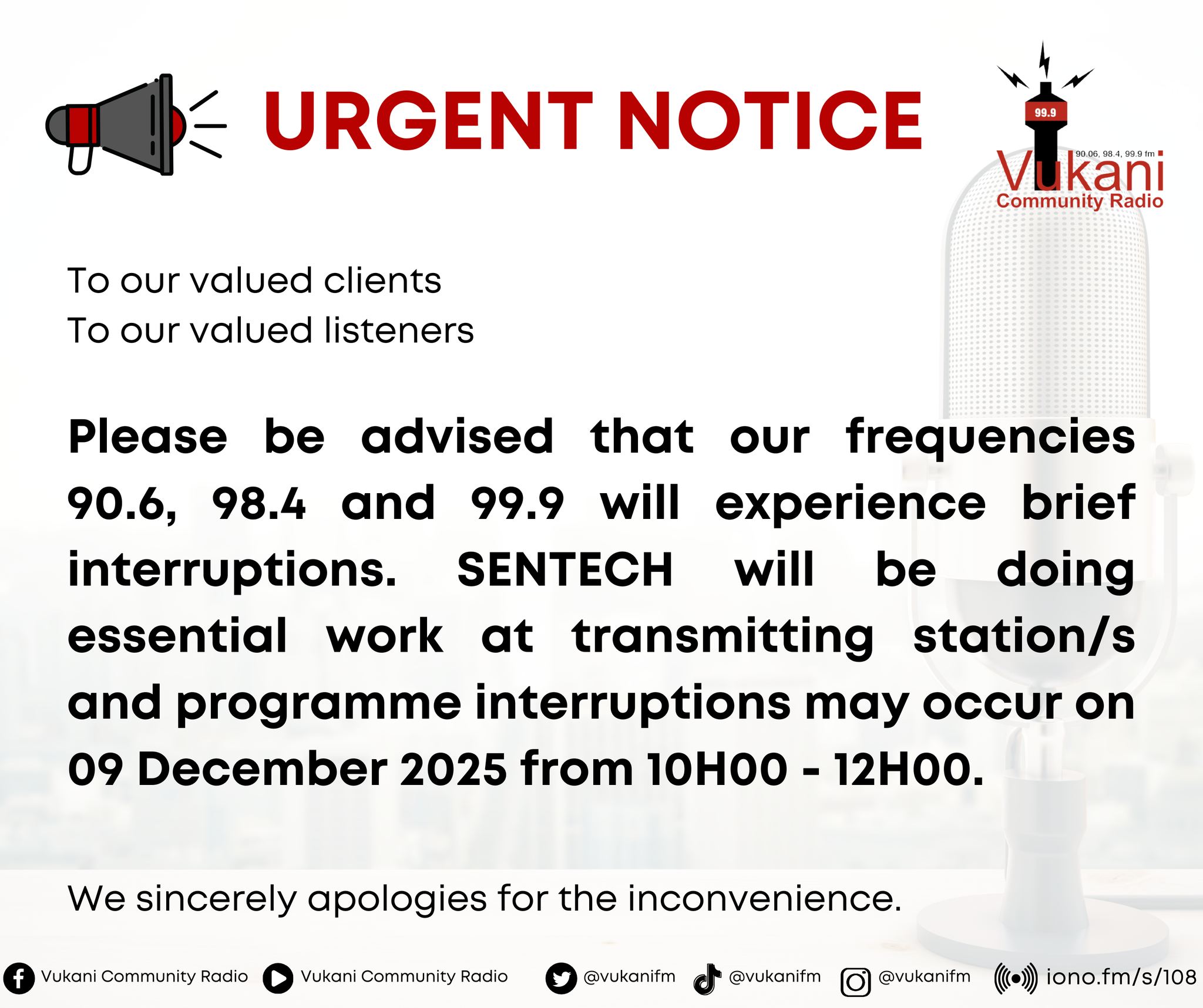 Vukani - To our valued clients To our valued listeners Please be ...