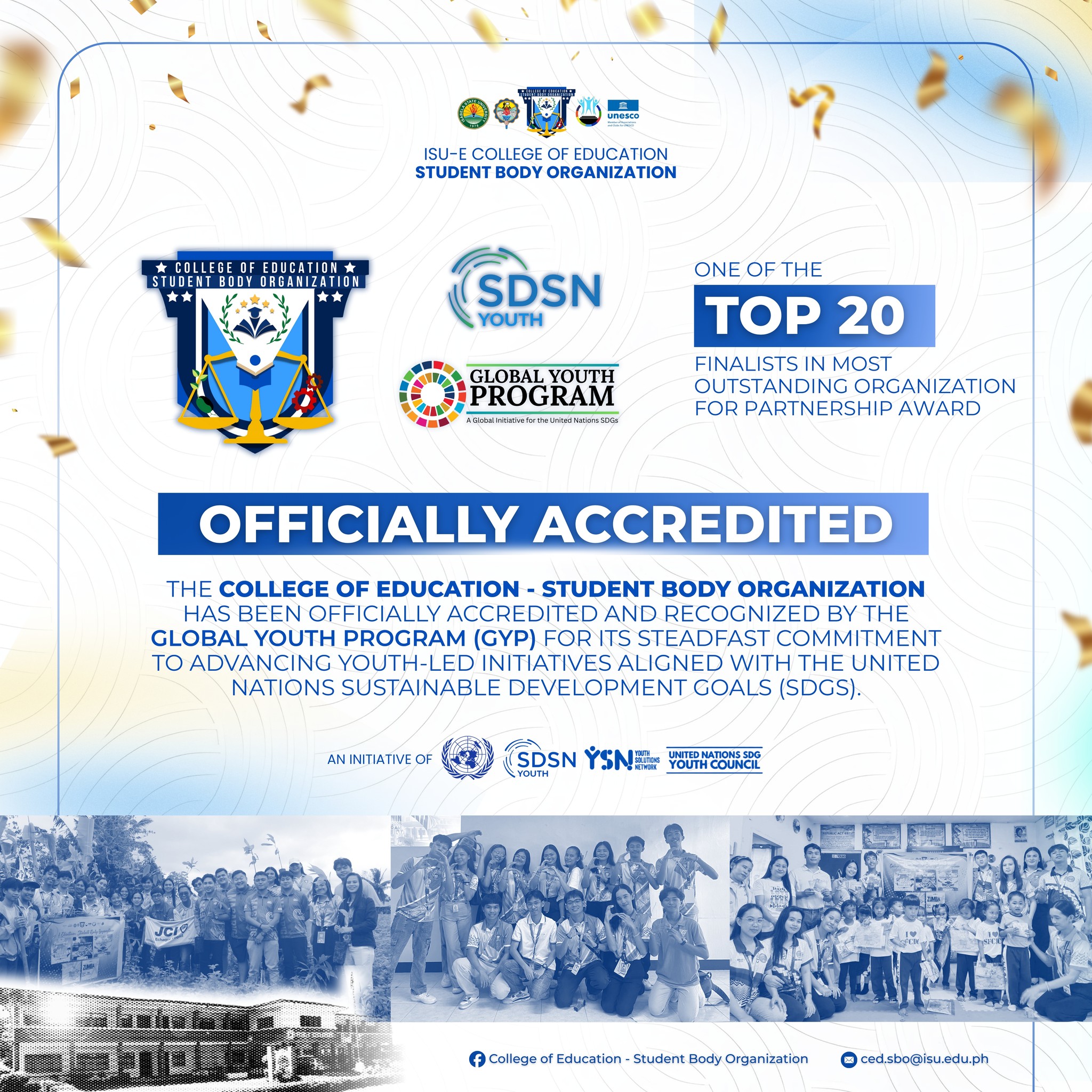 College - CEd-SBO Secures Accreditation Under UN SDSN Youth Philippines ...