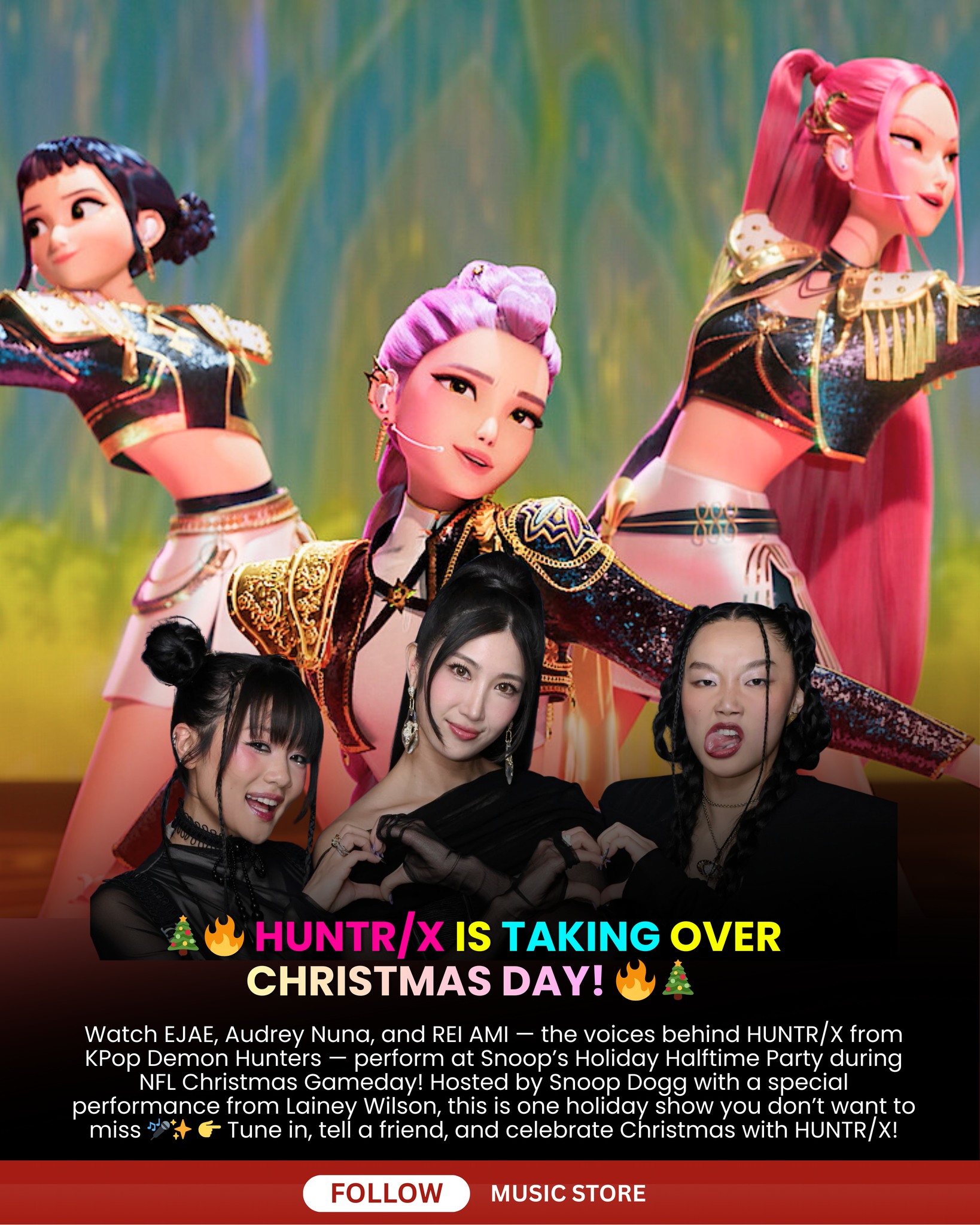 HUNTR/X (EJAE, Audrey Nuna, Rei Ami) will perform at Netflix's NFL