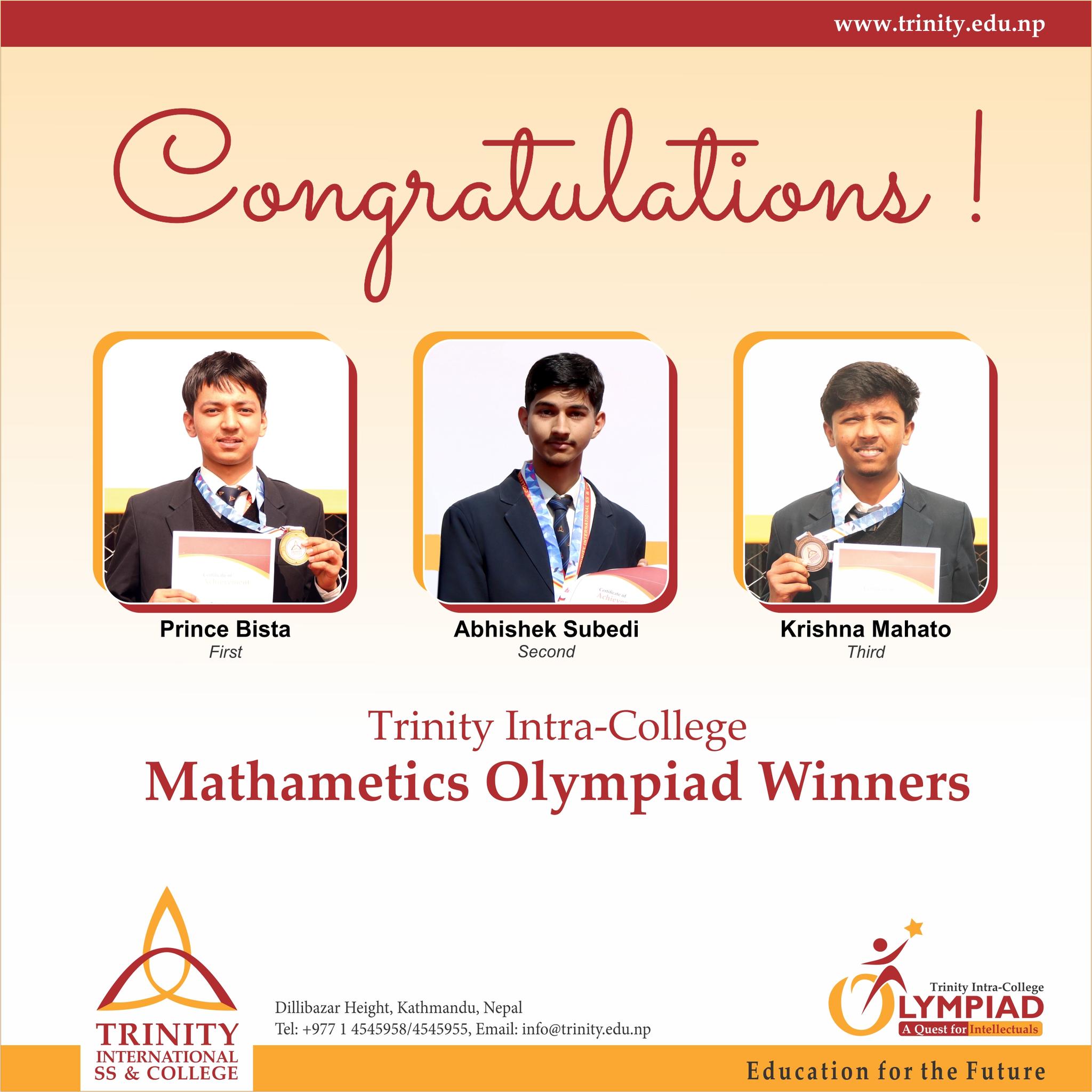 Trinity - Congratulations to the winners of the Trinity Intra-College ...