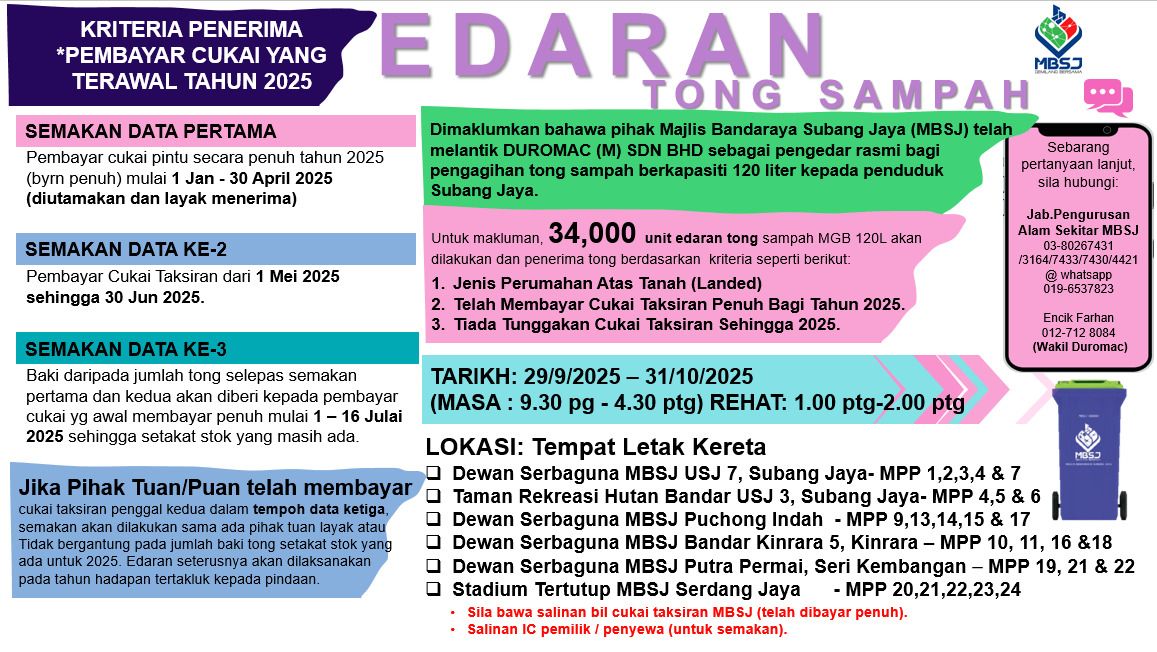 📢 PENGUMUMAN – PENGAGIHAN TONG SAMPAH MBSJ | Facebook