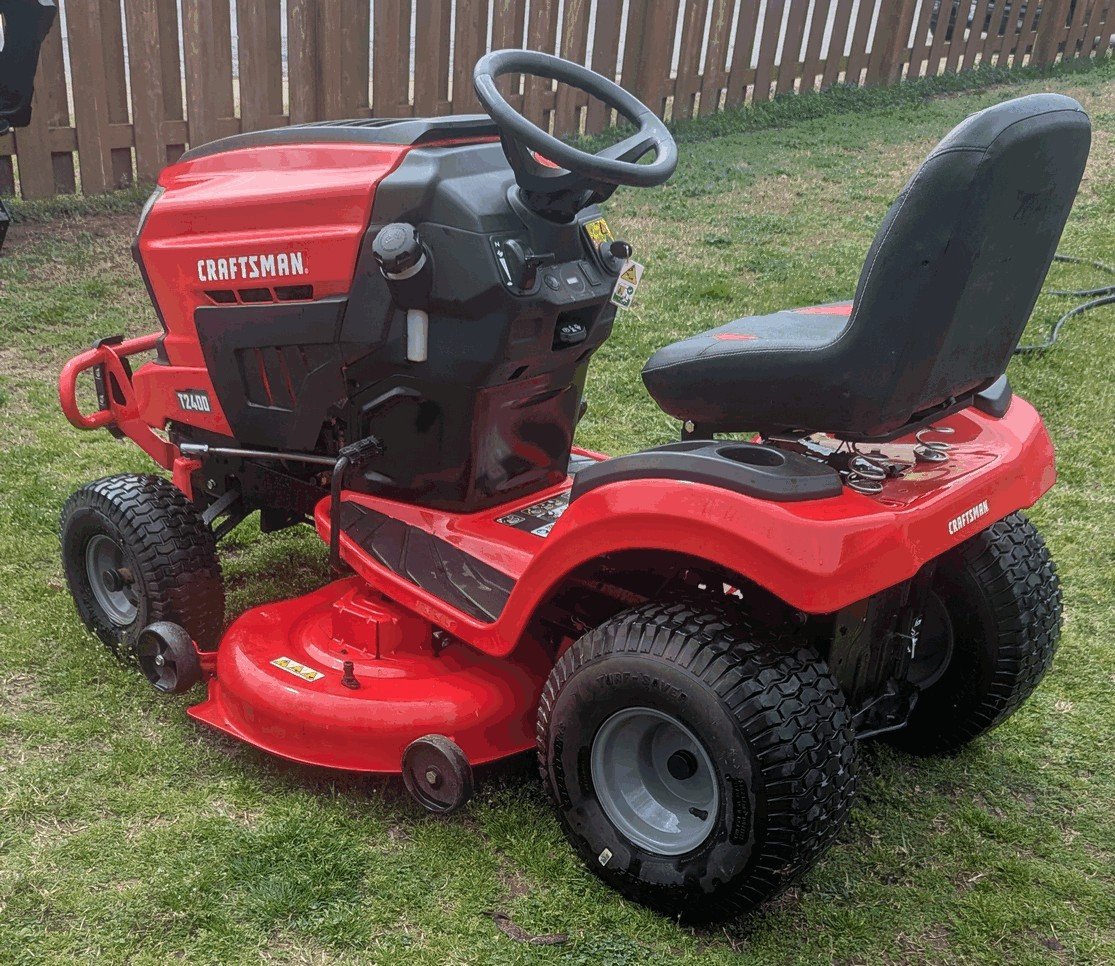 Craftsman T2400 Riding Mower - w/ Bagger and Push Blade. Shows 14 hours ...